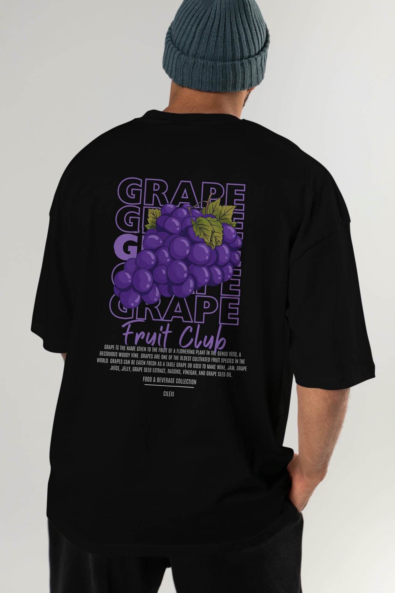 Grape Arka Baskılı Oversize t-shirt Erkek Kadın Pamuk Bisiklet Yaka tişort