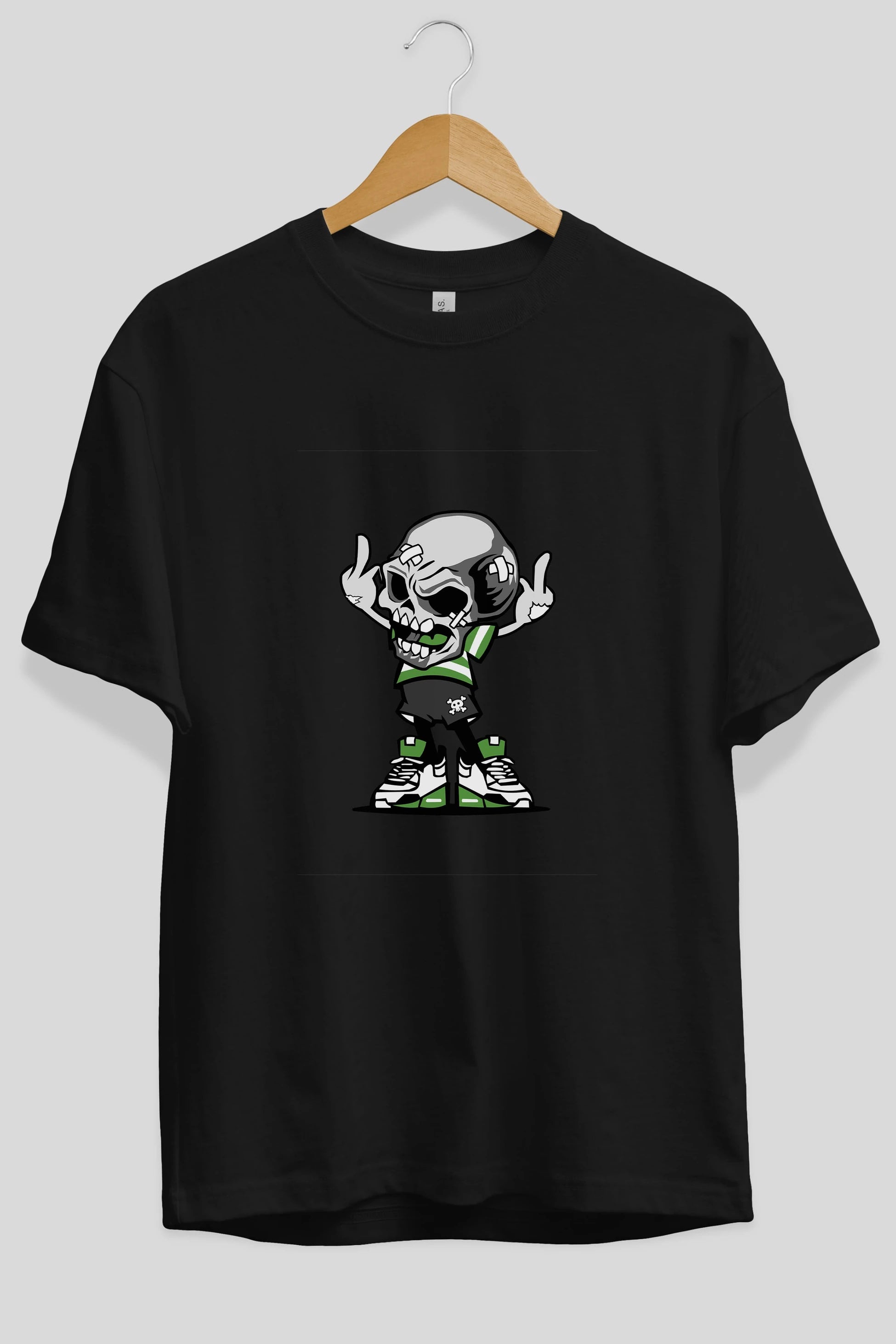 Skull F Hand Ön Baskılı Oversize t-shirt Erkek Kadın Unisex %100 Pamuk tişort