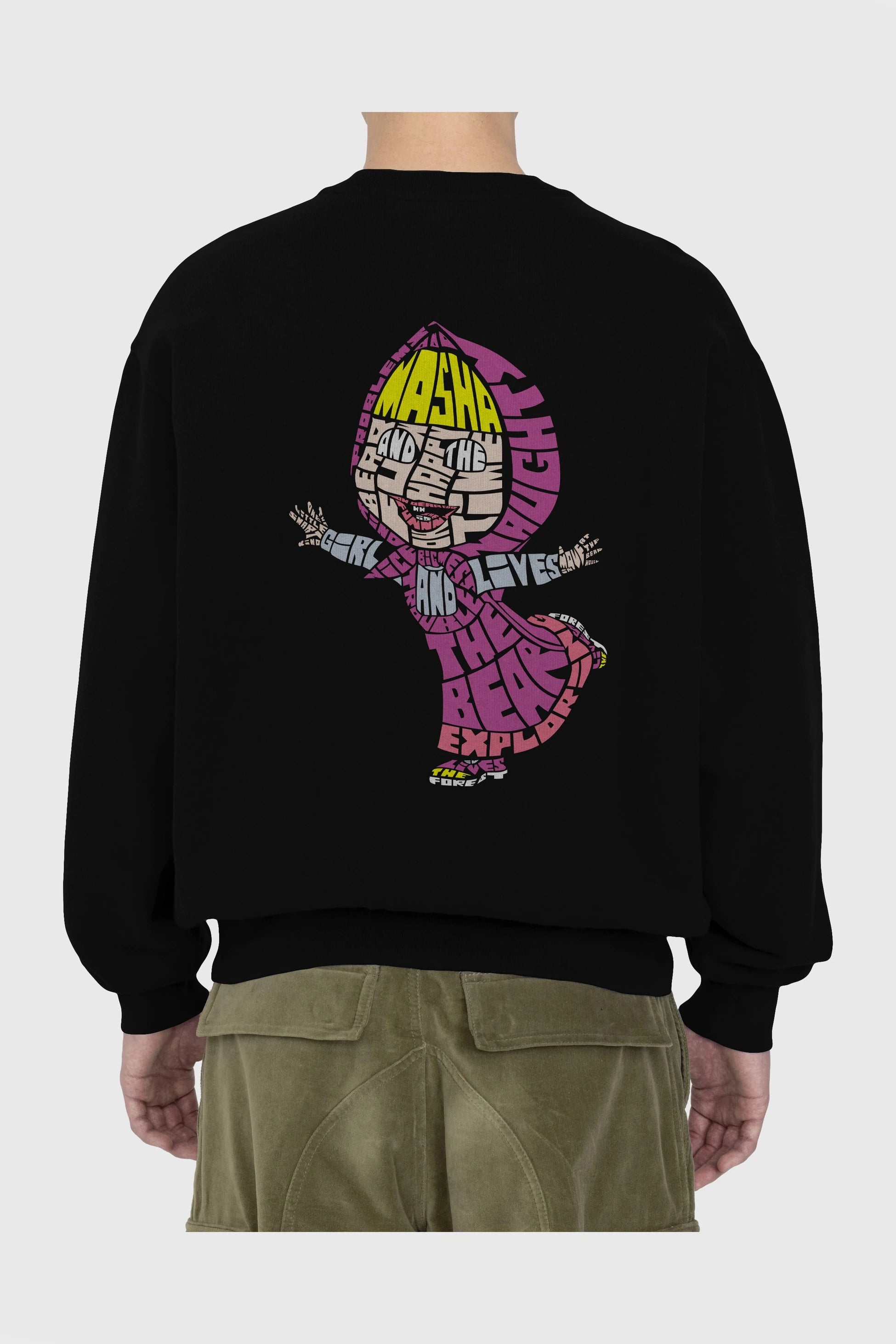 Masha And The Bear Arka Baskılı Oversize Sweatshirt Erkek Kadın Unisex