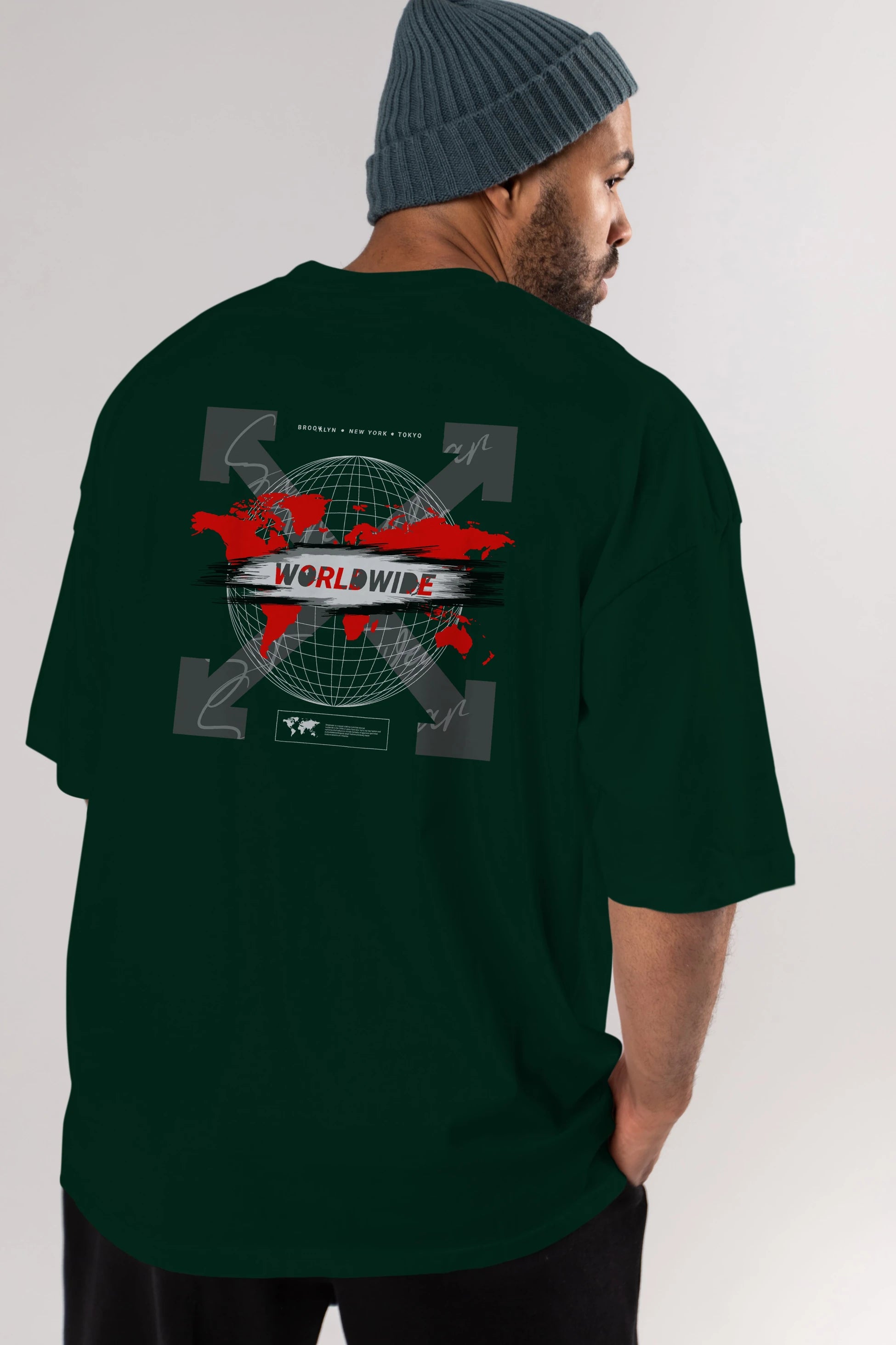 Worldwide Style Arka Baskılı Oversize t-shirt Erkek Kadın Unisex