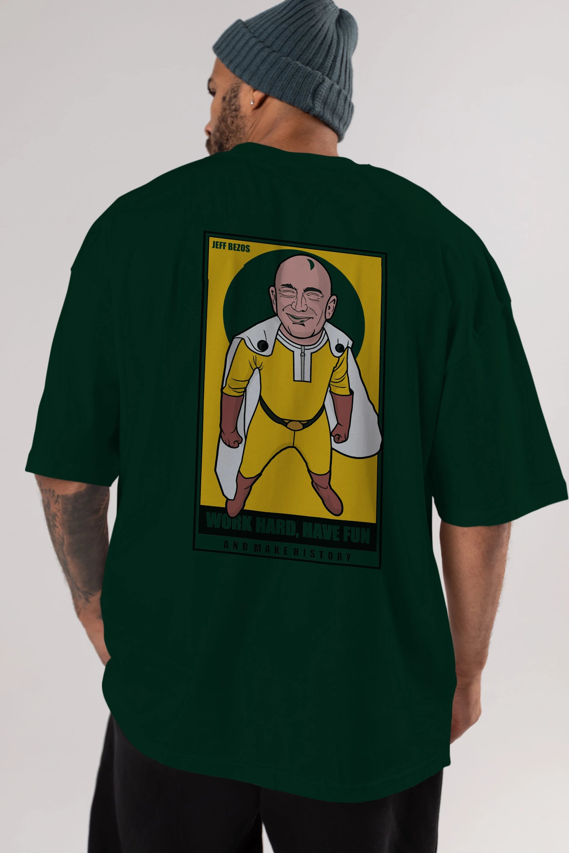 Jeff Bezos Saitama Arka Baskılı Oversize t-shirt Erkek Kadın Unisex %100 Pamuk tişort