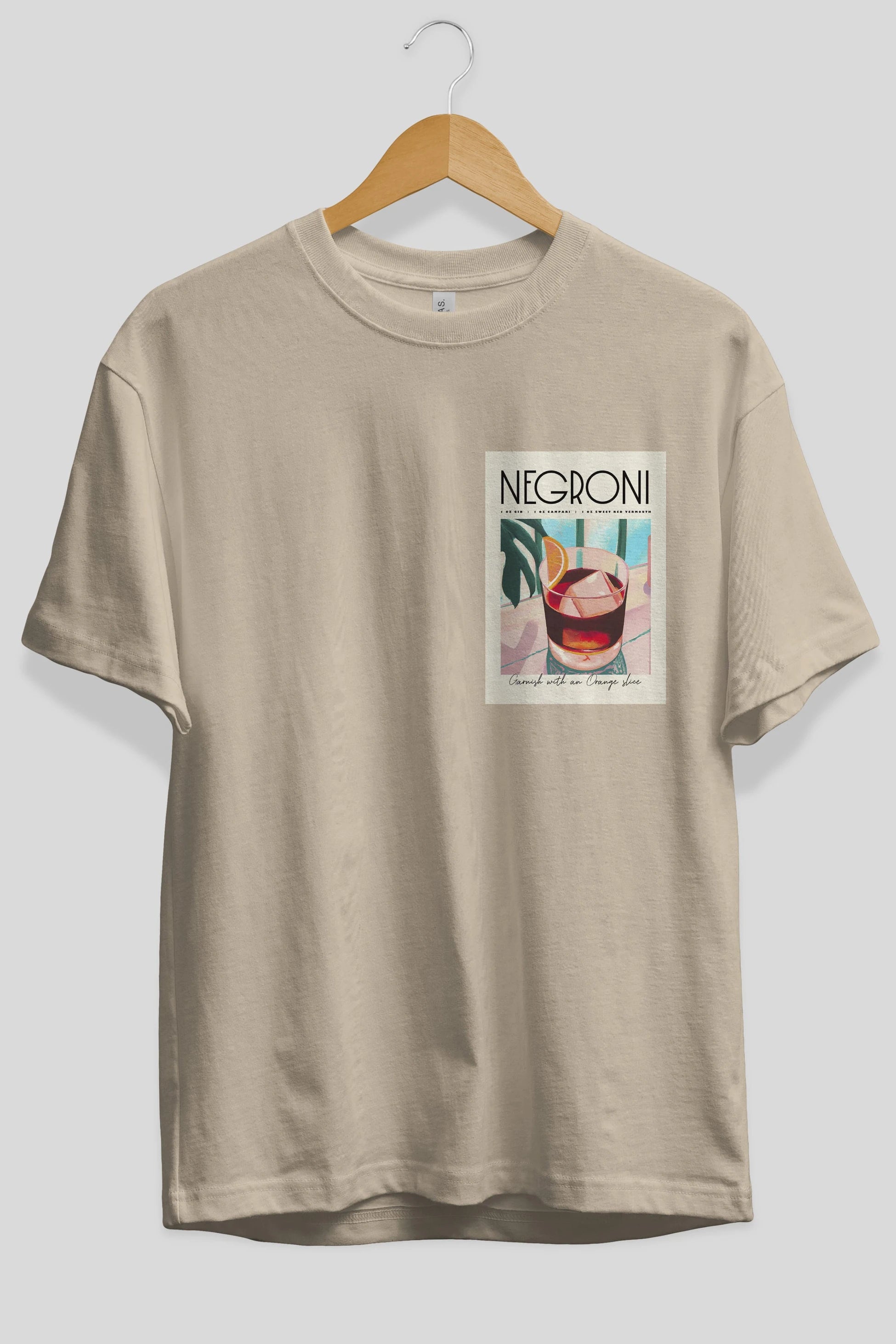 Negroni 4 Ön Sol Baskılı Oversize t-shirt Erkek Kadın Unisex %100 Pamuk Bisiklet Yaka tişort