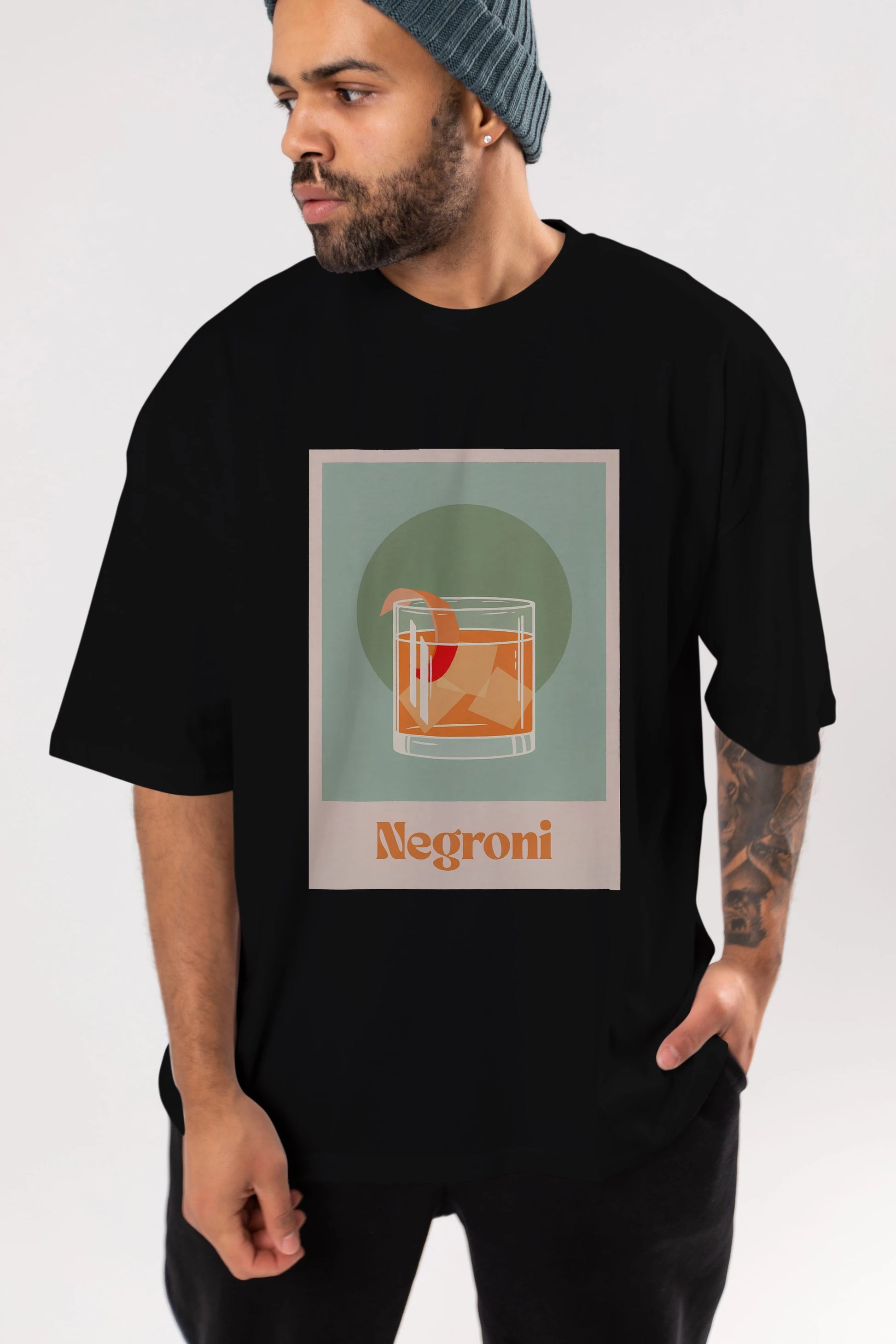 Negroni 5 Ön Baskılı Oversize t-shirt Erkek Kadın Unisex %100 Pamuk Bisiklet Yaka tişort