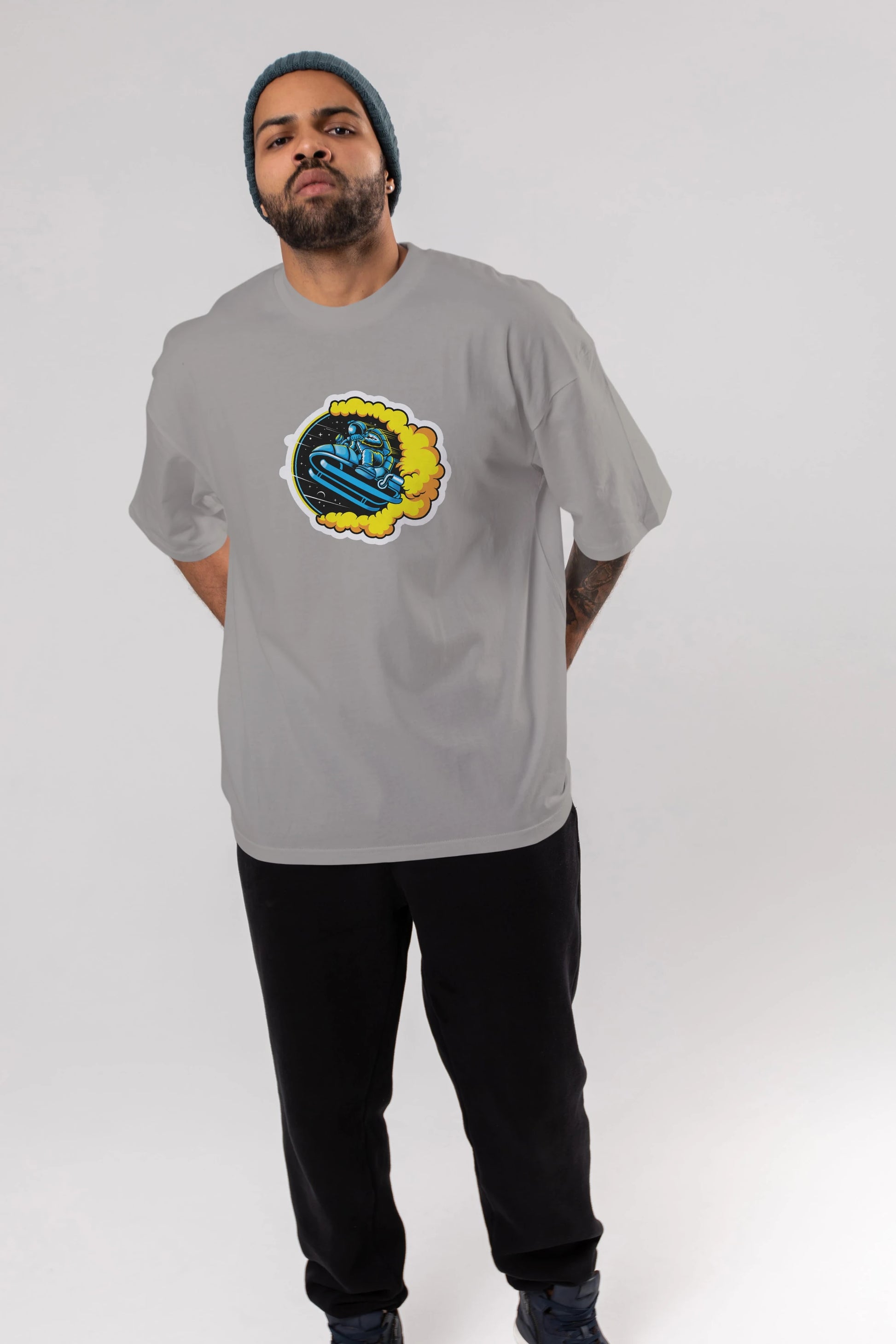 Astrojump with Snowmobile Sticker Ön Baskılı Oversize t-shirt Erkek Kadın Unisex