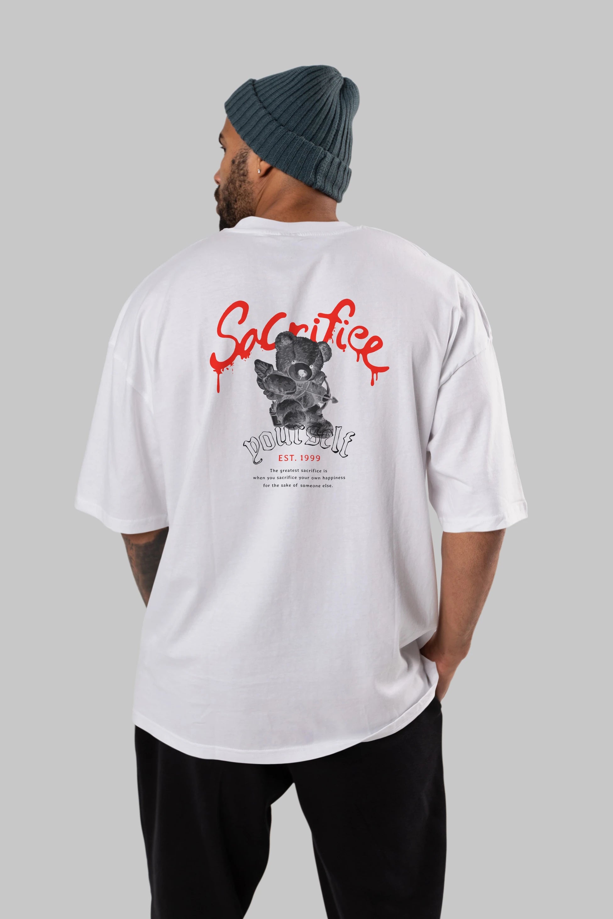 Sacrifice Yourself Bear Arka Baskılı Oversize t-shirt Erkek Kadın Unisex