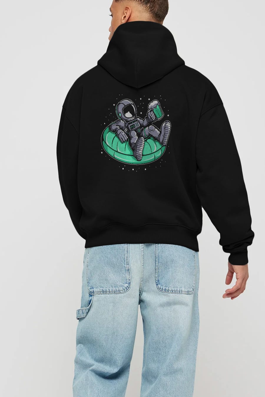 Astronaut Pool Float Arka Baskılı Hoodie Oversize Kapüşonlu Sweatshirt Erkek Kadın Unisex