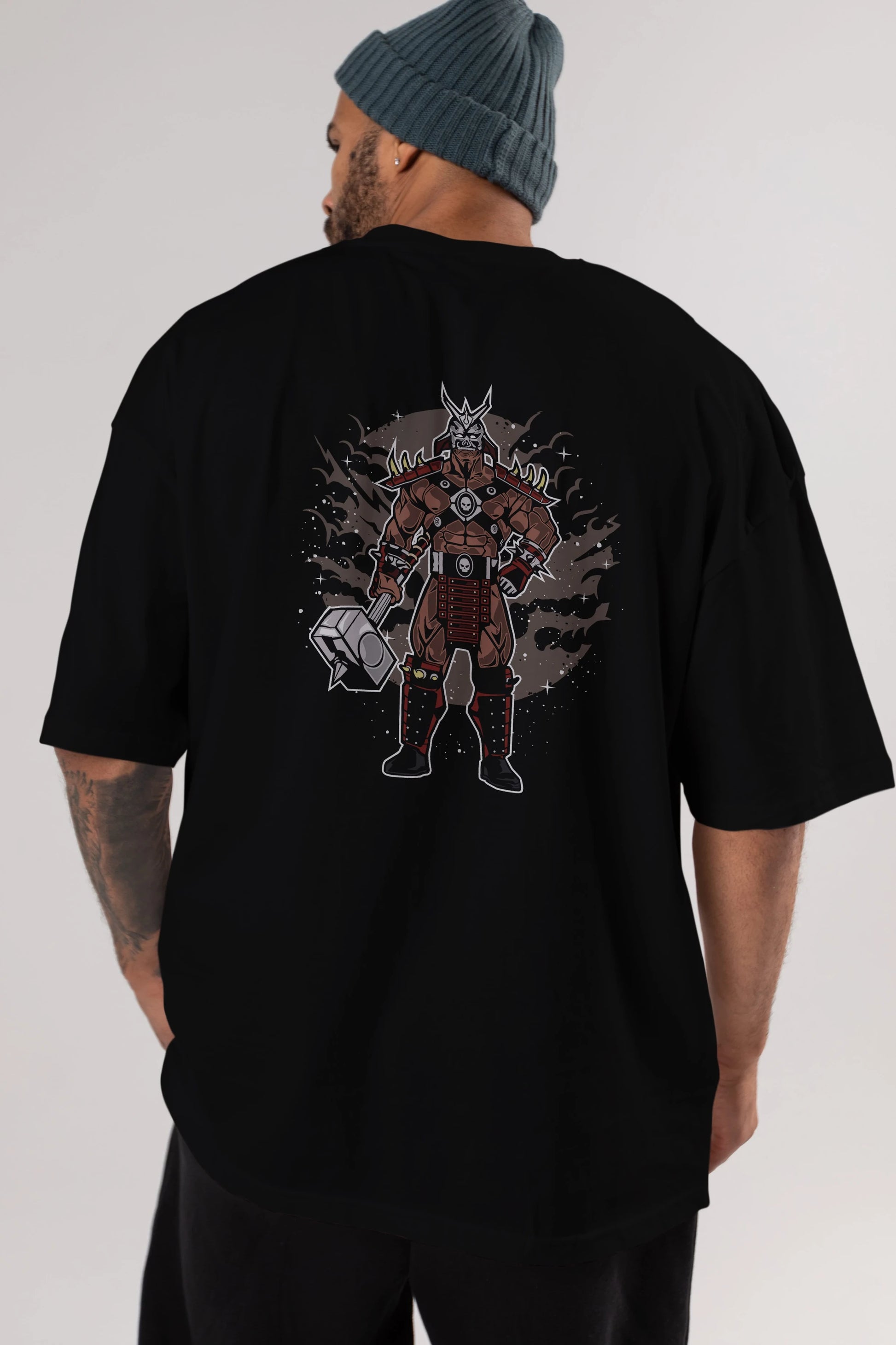 SHOU KHAN Arka Baskılı Oversize t-shirt Erkek Kadın Unisex %100 Pamuk