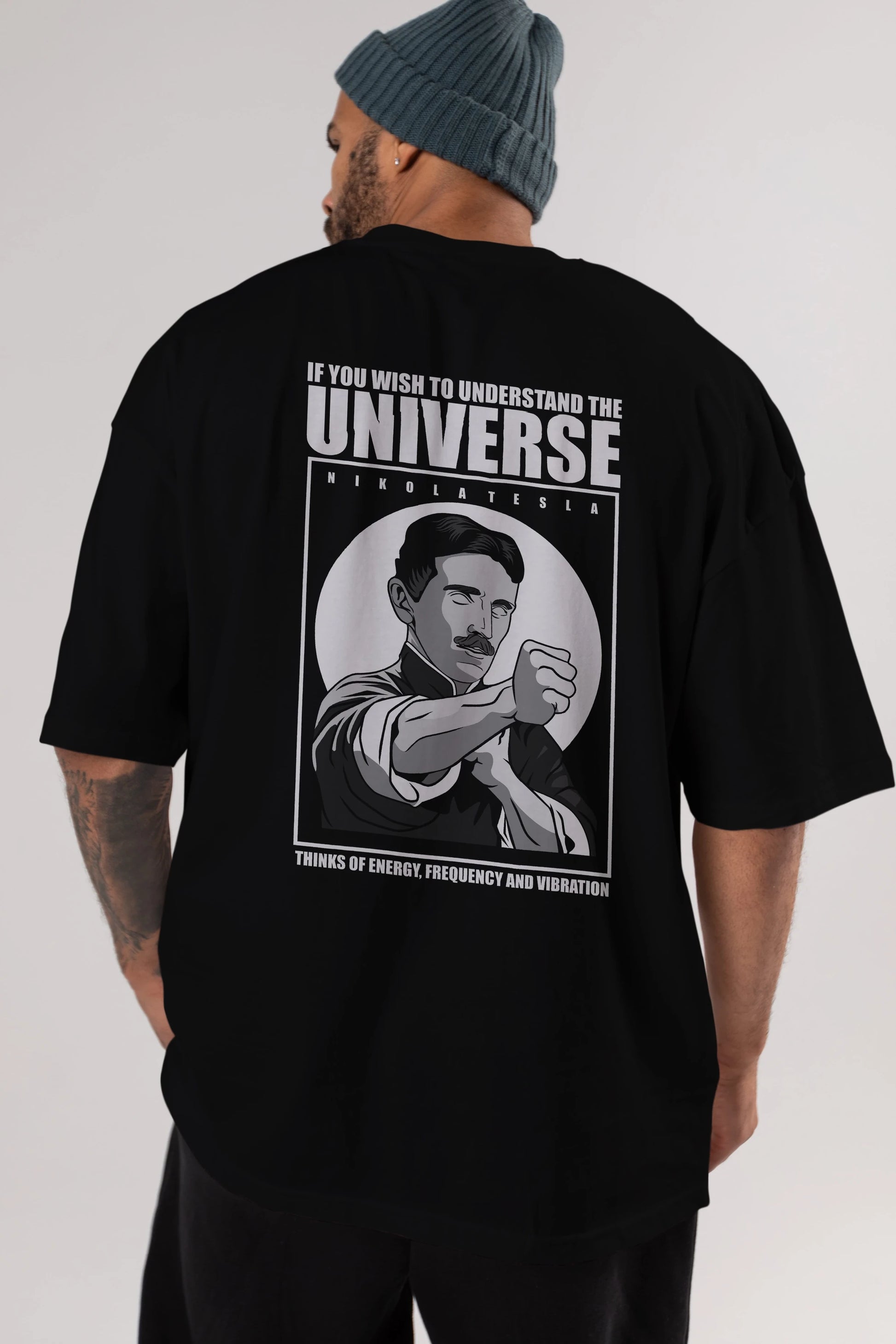 Nicola Tesla Ip Man Arka Baskılı Oversize t-shirt Erkek Kadın Unisex %100 Pamuk tişort