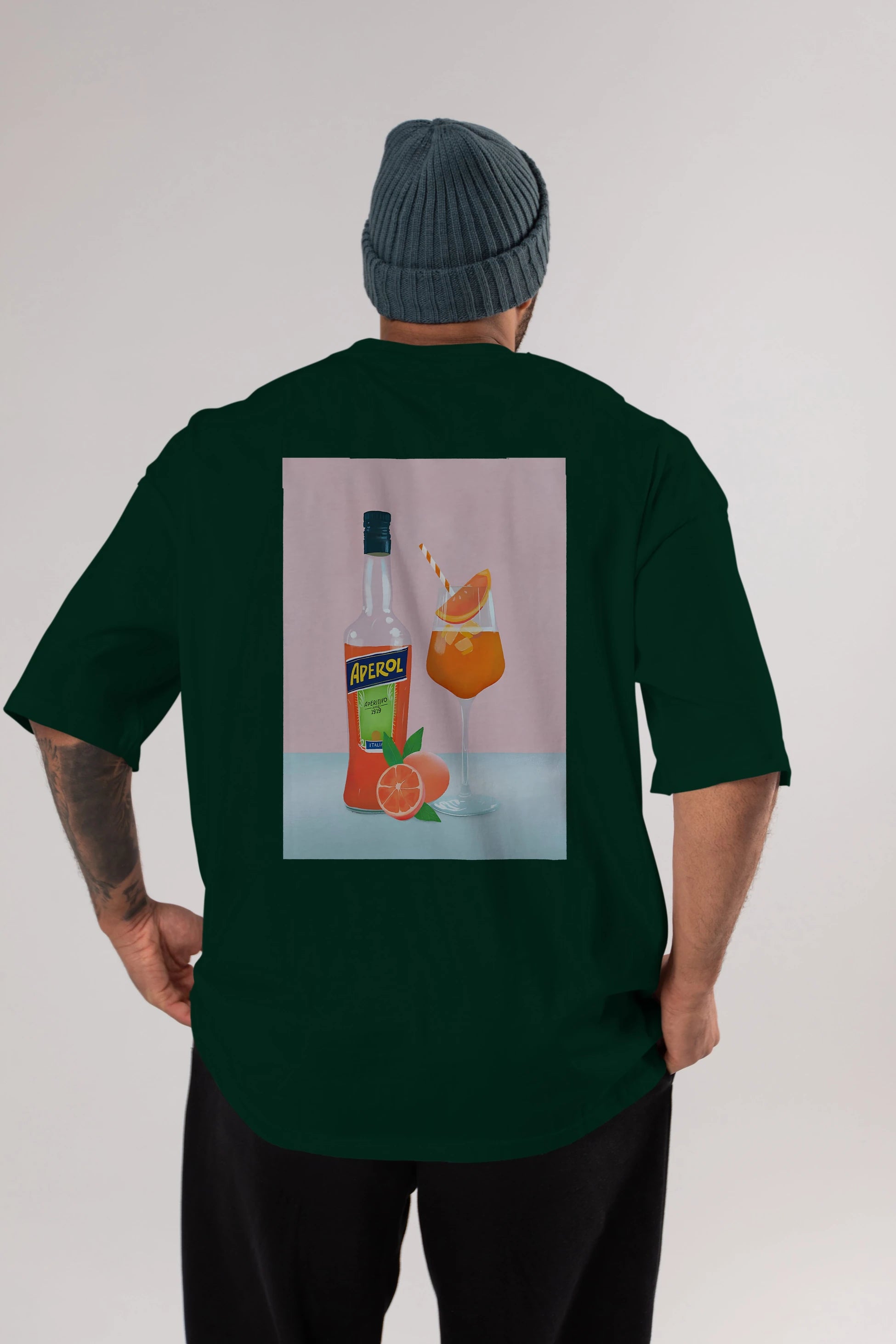 Aperol Spritz 3 Arka Baskılı Oversize t-shirt Erkek Kadın Unisex %100 Pamuk Bisiklet Yaka tişort