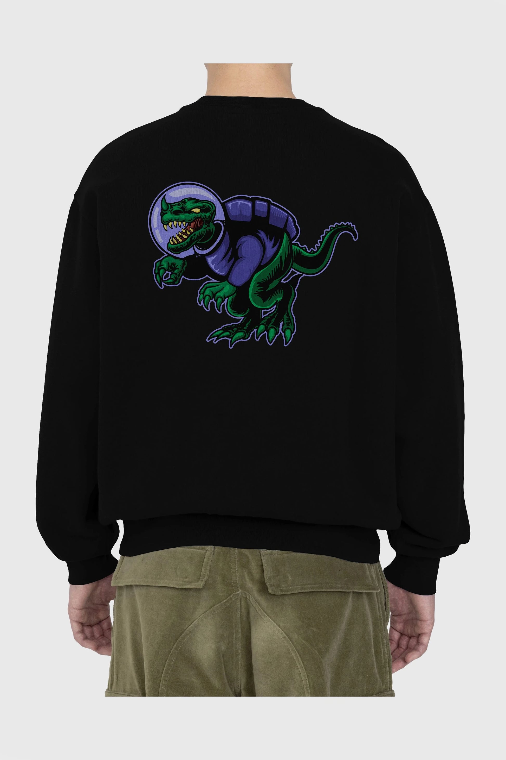 Space Dino Arka Baskılı Oversize Sweatshirt Erkek Kadın Unisex