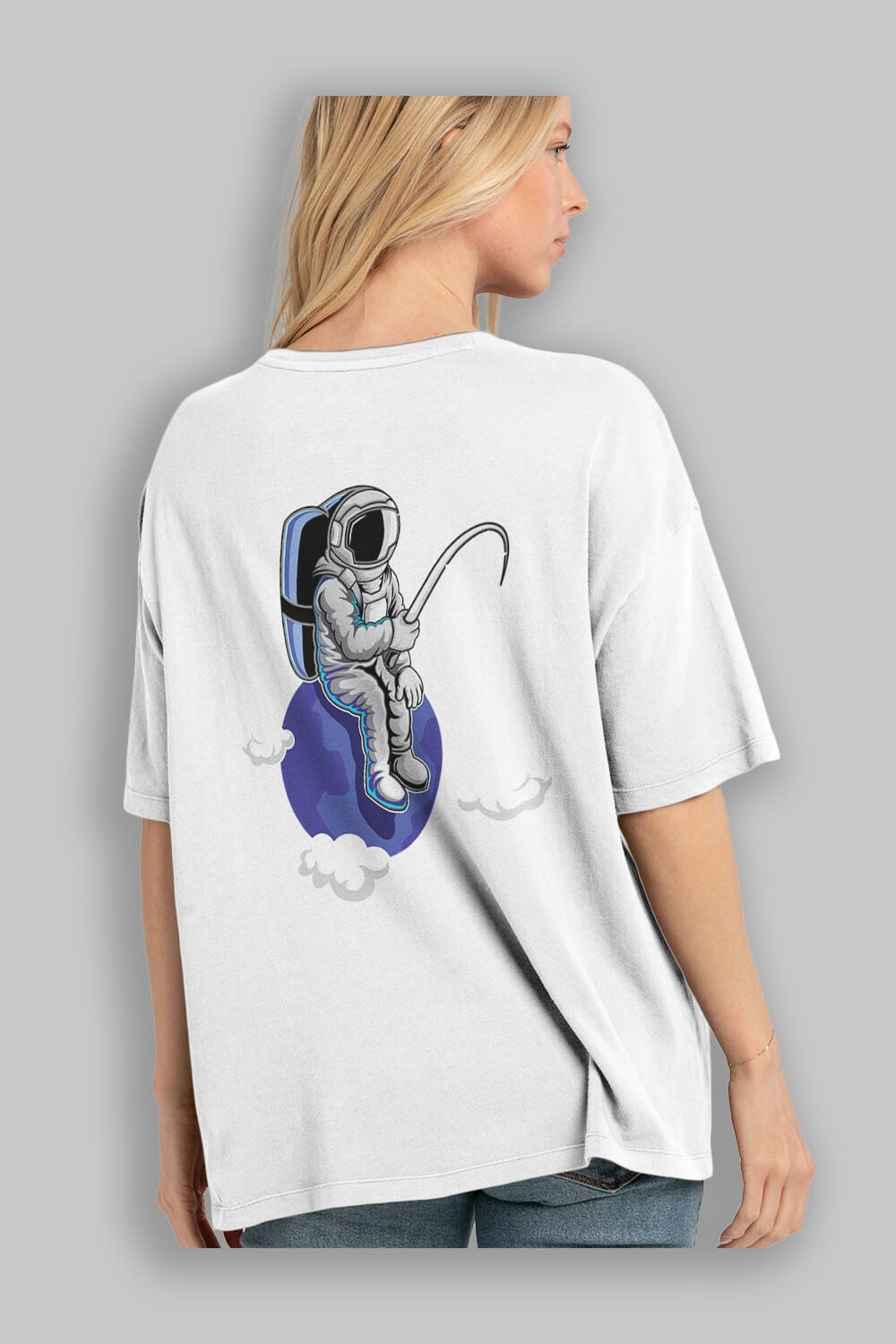 Astronaut Fishing (2) Arka Baskılı Oversize t-shirt Erkek Kadın Unisex