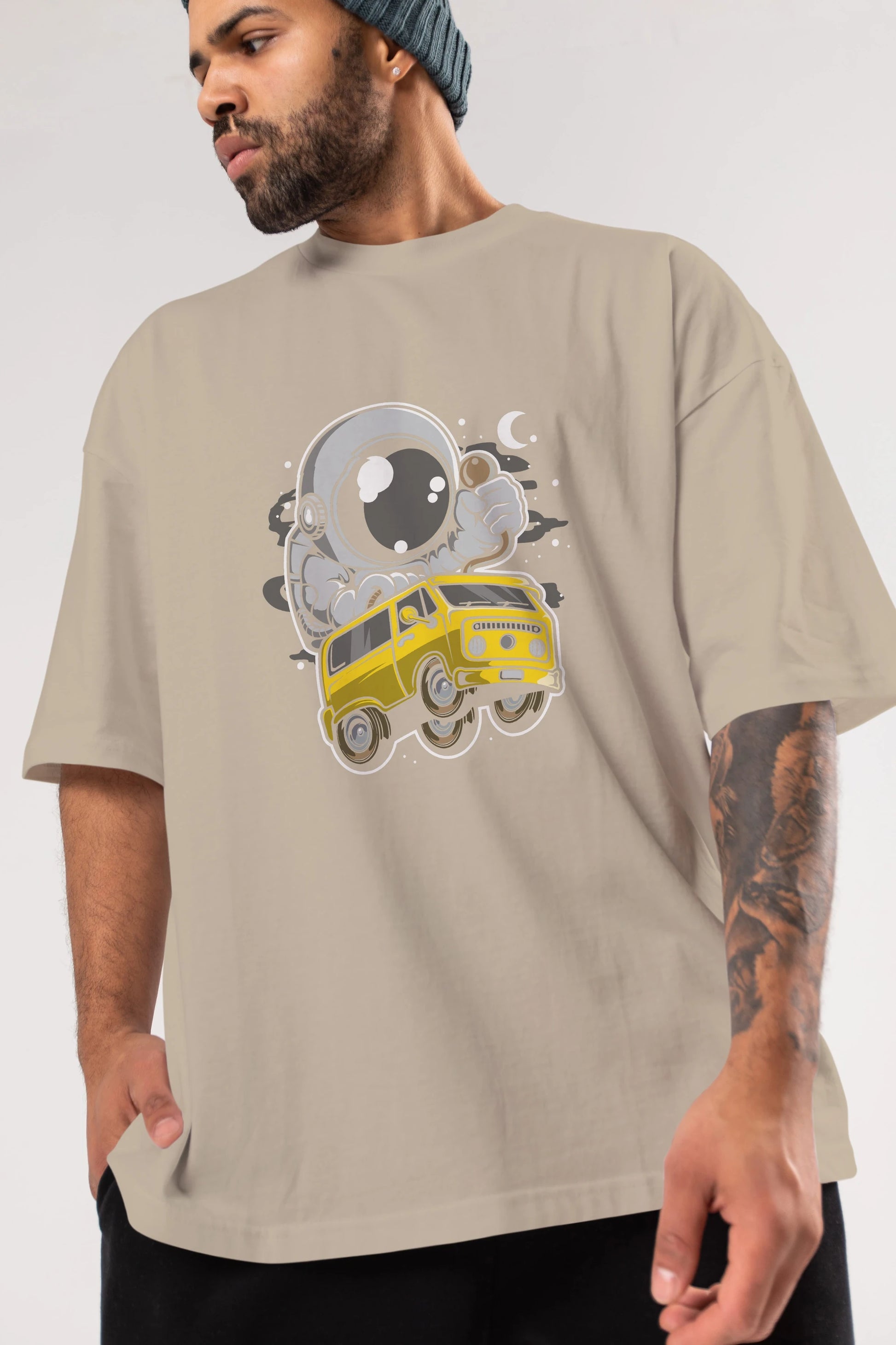 Astronaut Car Racer Ön Baskılı Oversize t-shirt Erkek Kadın Unisex