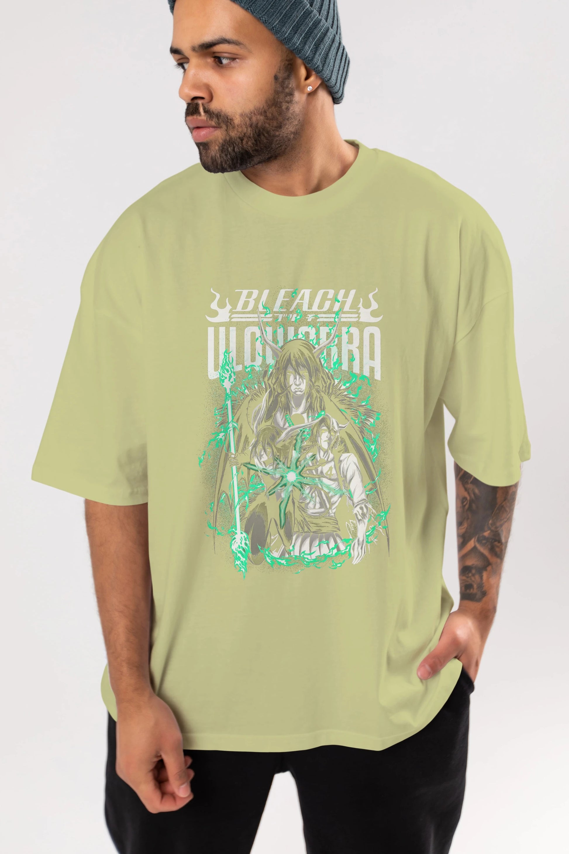 BLEACH(ULQUIARRA) Anime Ön Baskılı Oversize t-shirt %100 pamuk Erkek Kadın Unisex