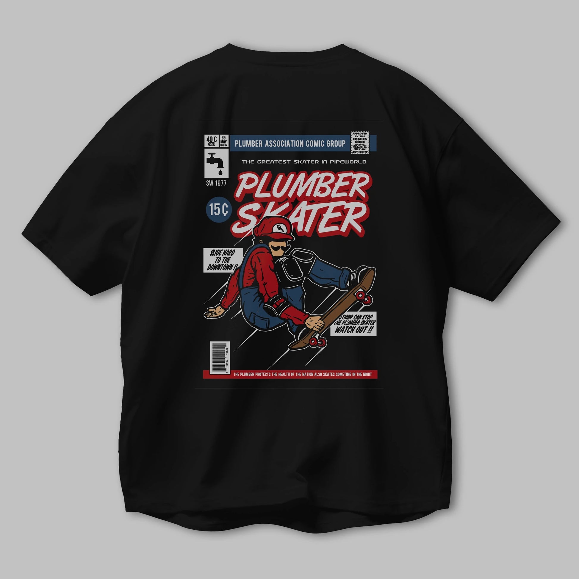 Plumber Skater Arka Baskılı Oversize t-shirt Erkek Kadın Unisex %100 Pamuk