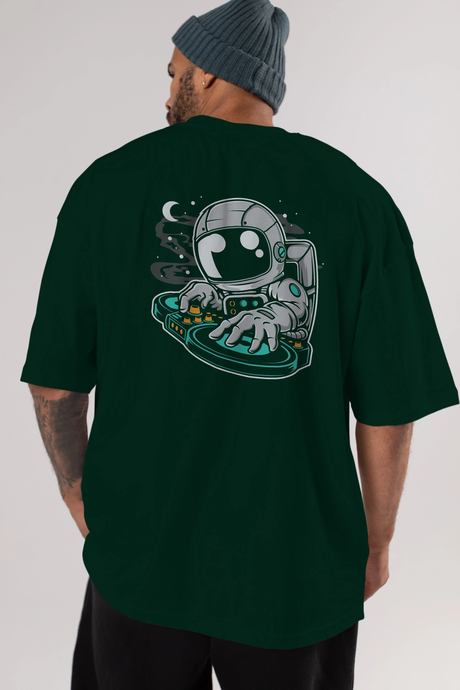 Astronaut DJ Arka Baskılı Oversize t-shirt Erkek Kadın Unisex