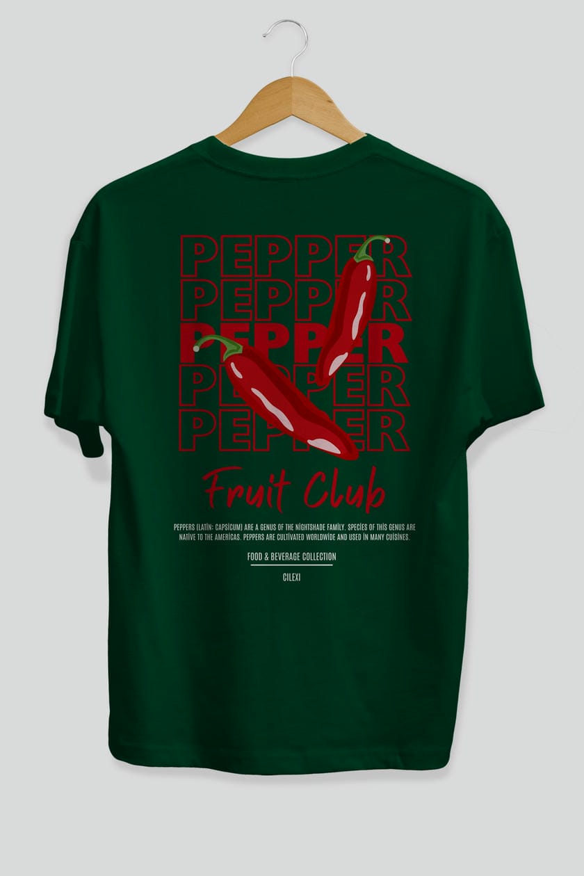 Pepper Arka Baskılı Oversize t-shirt Erkek Kadın Pamuk Bisiklet Yaka tişort