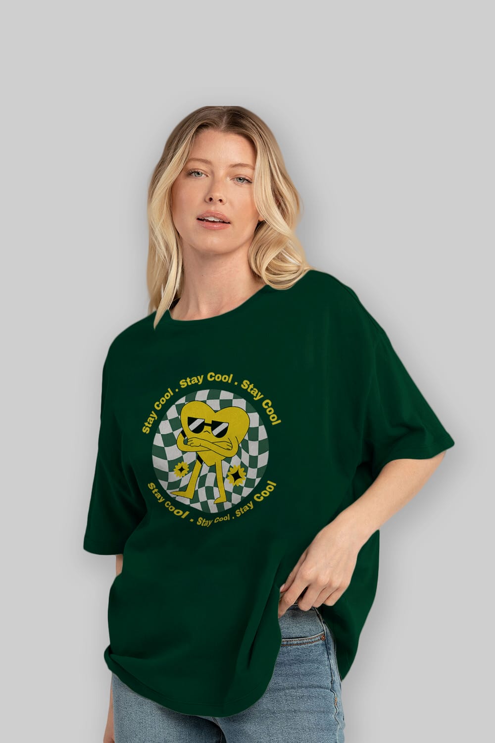 Stay Cool Yazılı Ön Baskılı Oversize t-shirt Erkek Kadın Unisex