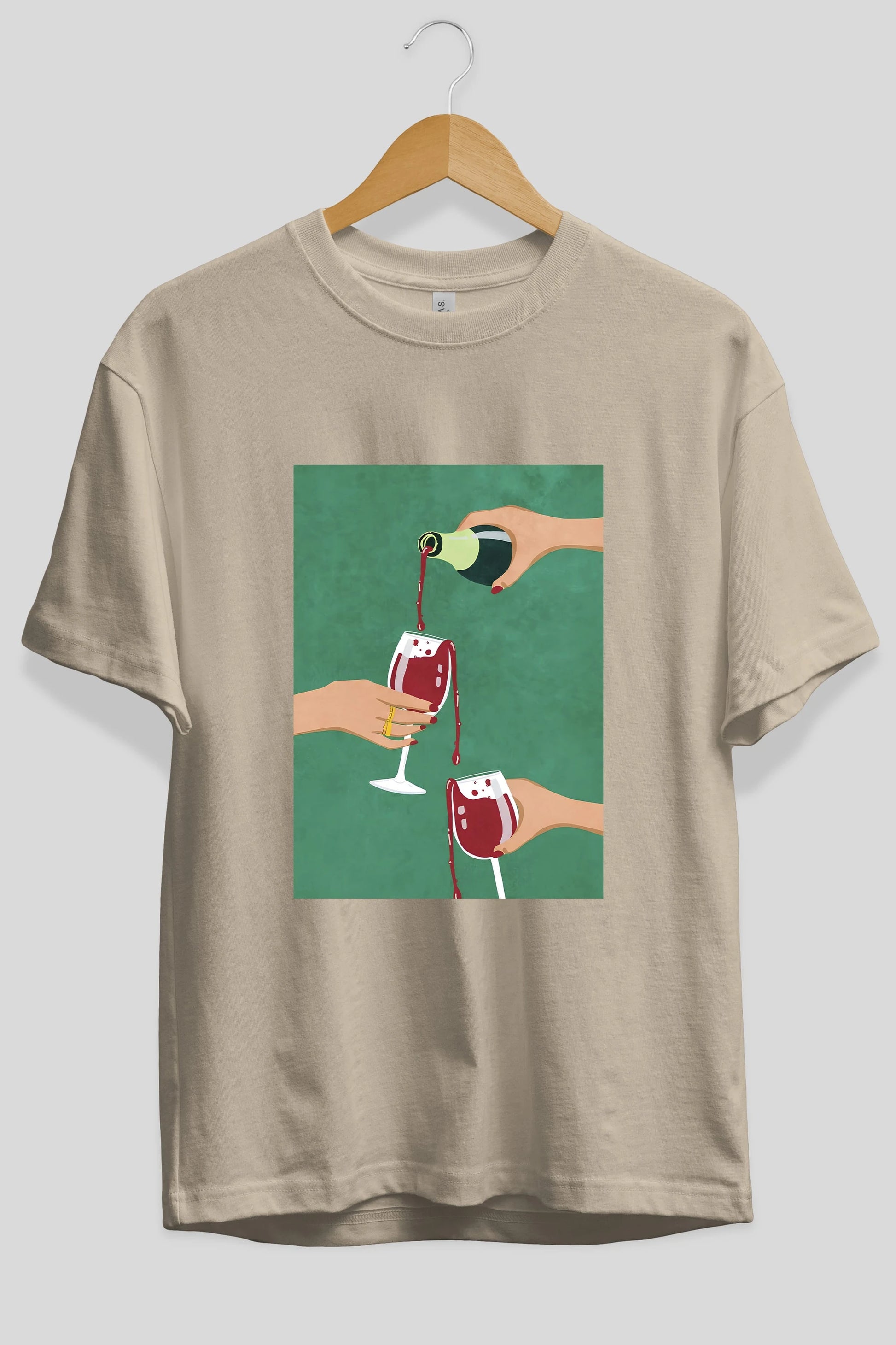 Wine 2 Ön Baskılı Oversize t-shirt Erkek Kadın Unisex %100 Pamuk Bisiklet Yaka tişort