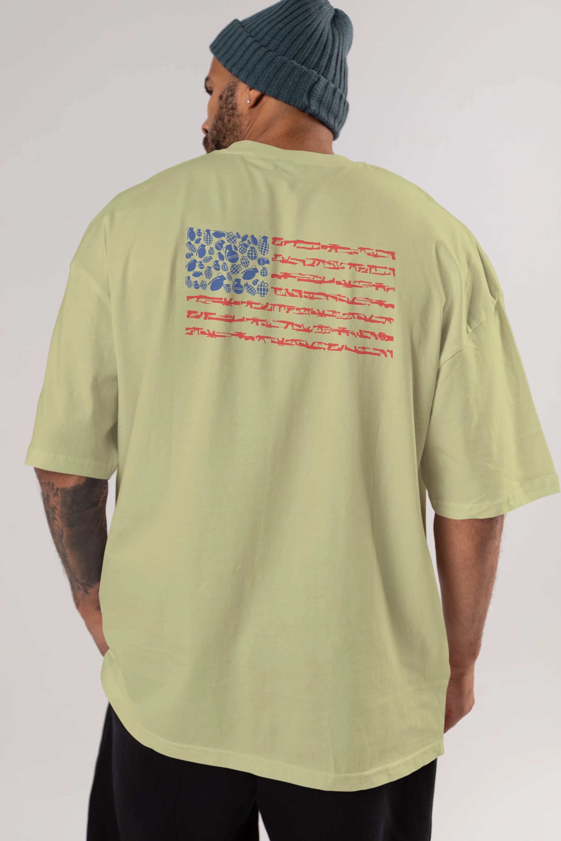 Weapon Flag Arka Baskılı Oversize t-shirt %100 pamuk Erkek Kadın Unisex