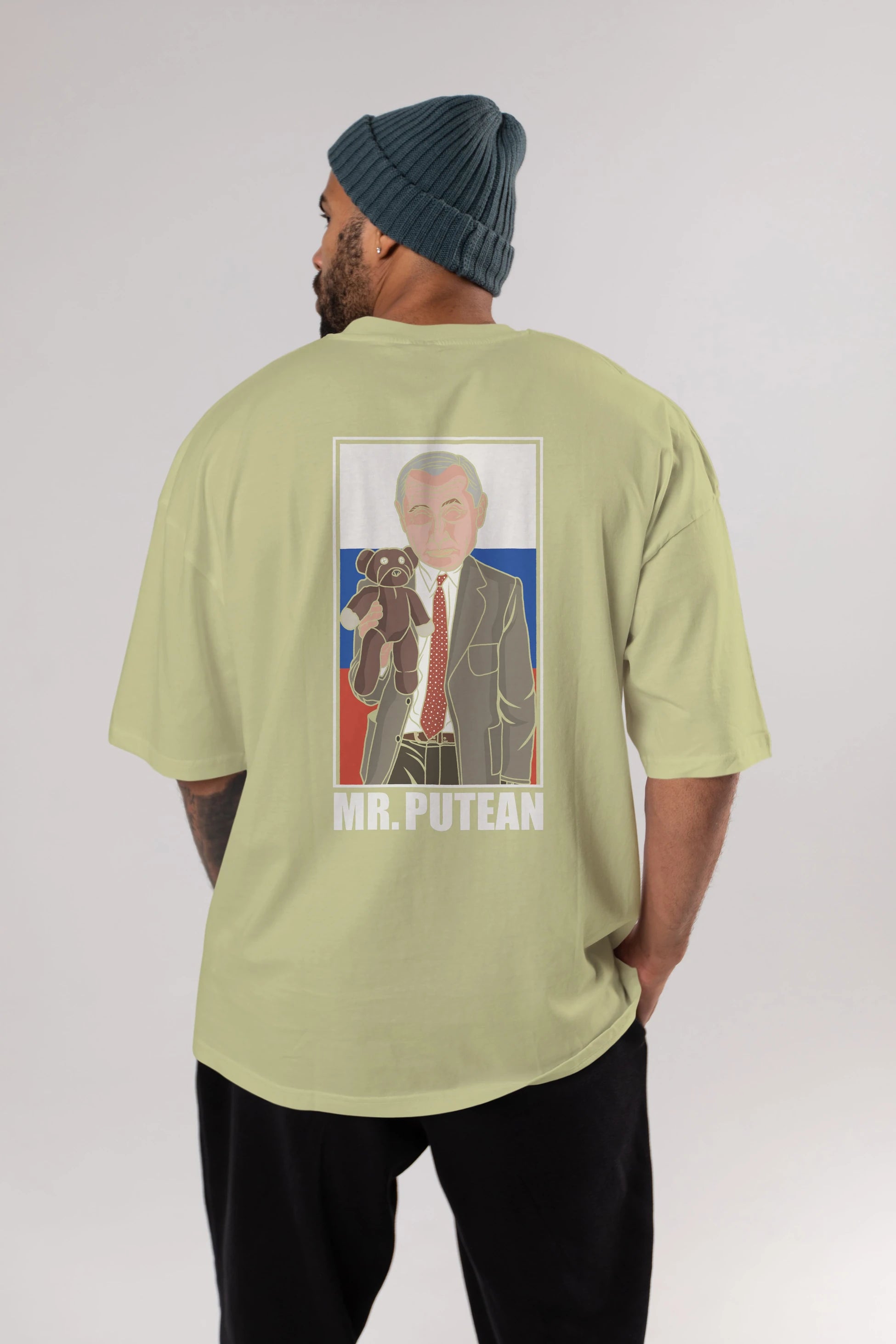 Mr Putean Arka Baskılı Oversize t-shirt Erkek Kadın Unisex %100 Pamuk tişort