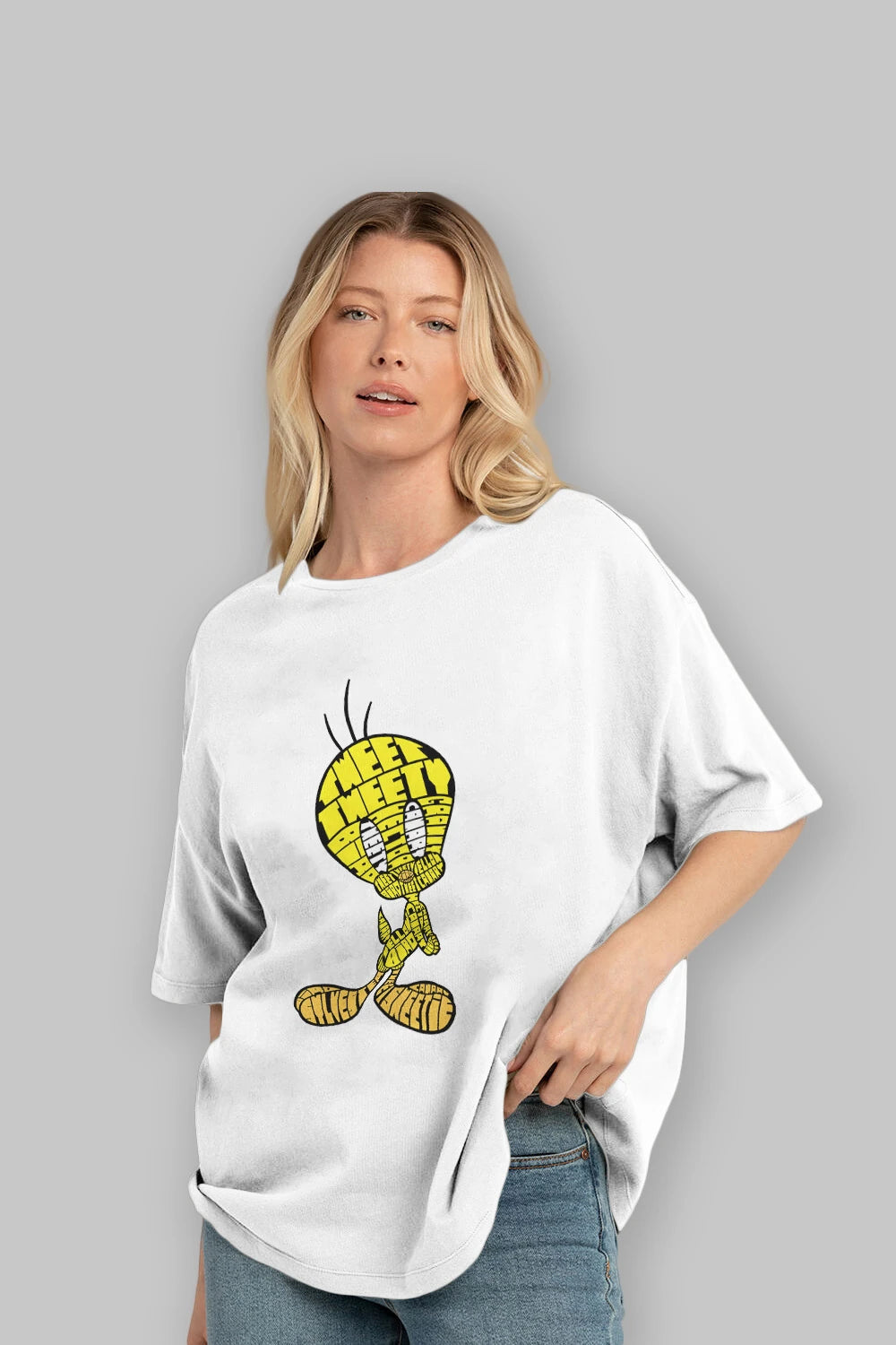 Tweety Ön Baskılı Oversize t-shirt %100 pamuk Erkek Kadın Unisex