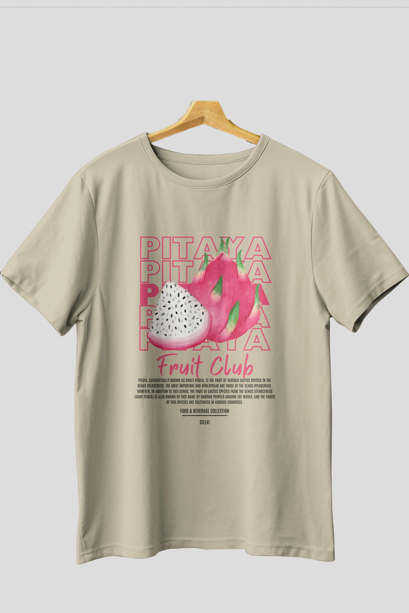 Pitaya Ön Baskılı Oversize t-shirt Erkek Kadın Pamuk Bisiklet Yaka tişort
