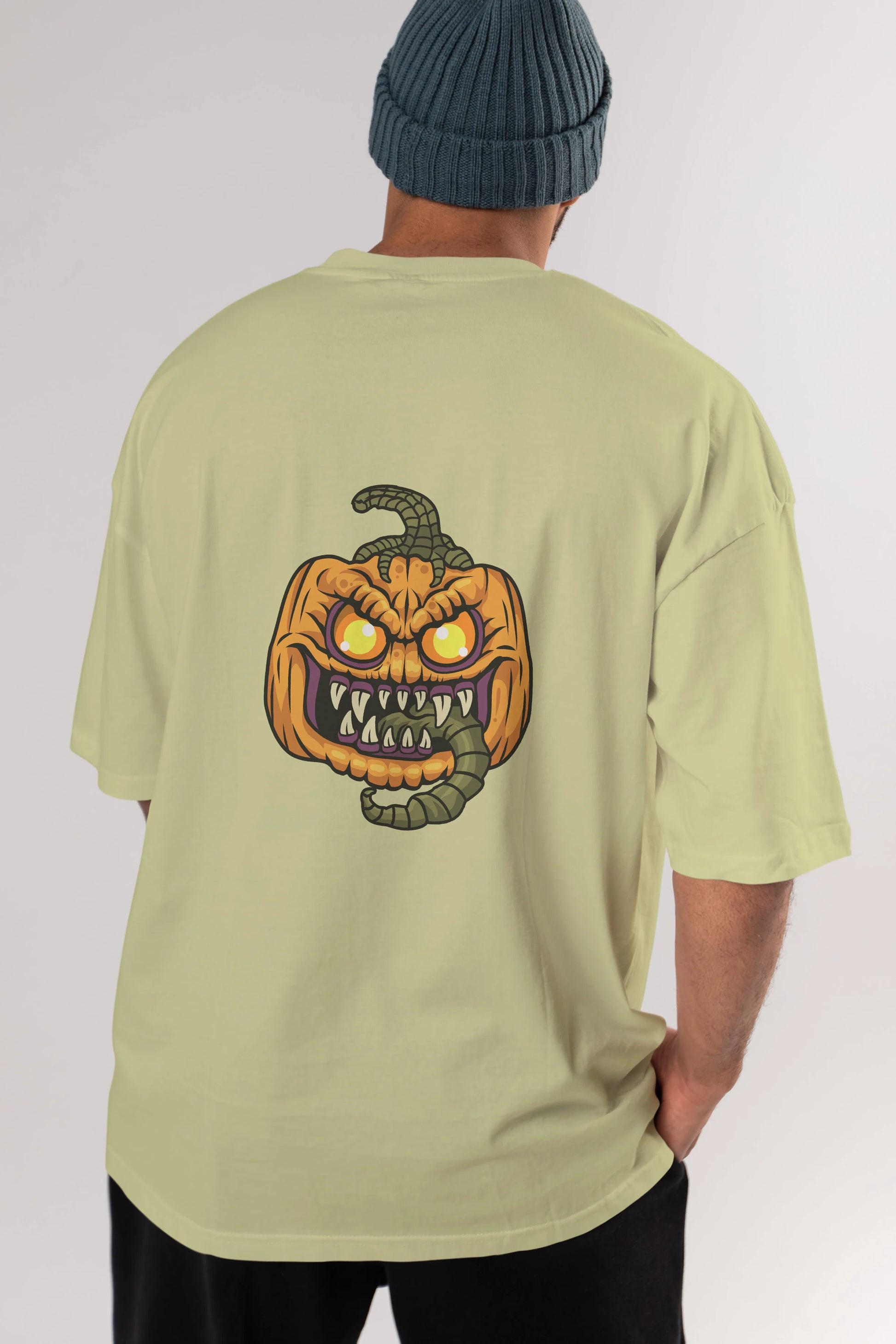 Halloween Arka Baskılı Oversize t-shirt Erkek Kadın Unisex %100 Pamuk tişort