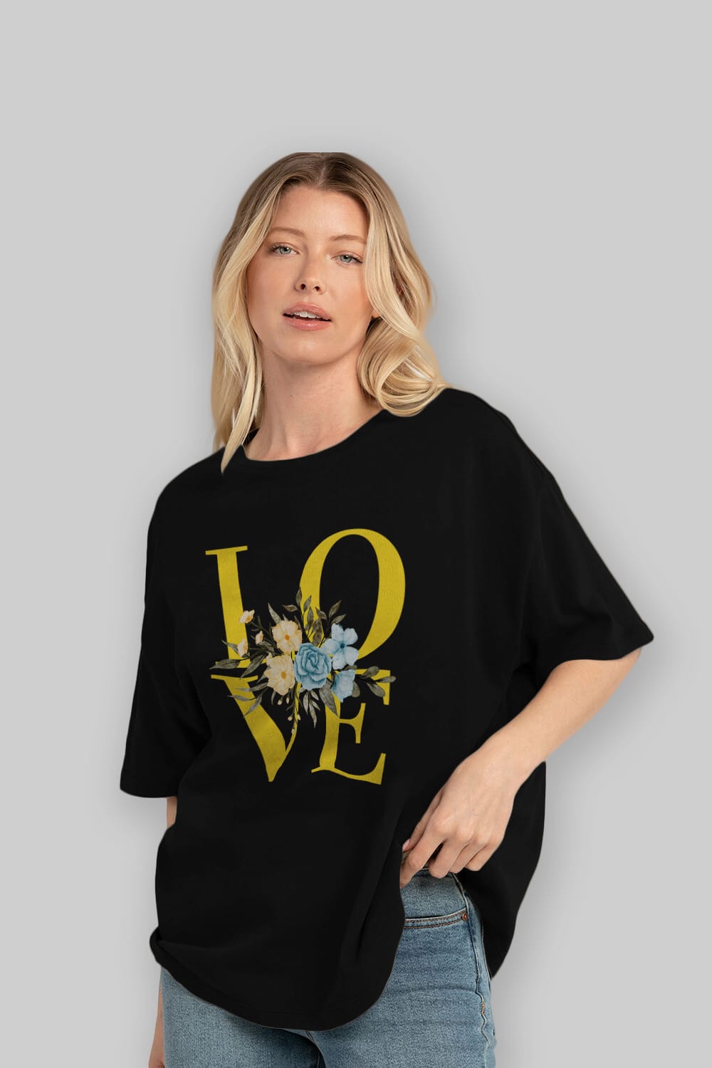 Love Flower Ön Baskılı Oversize t-shirt Erkek Kadın Unisex