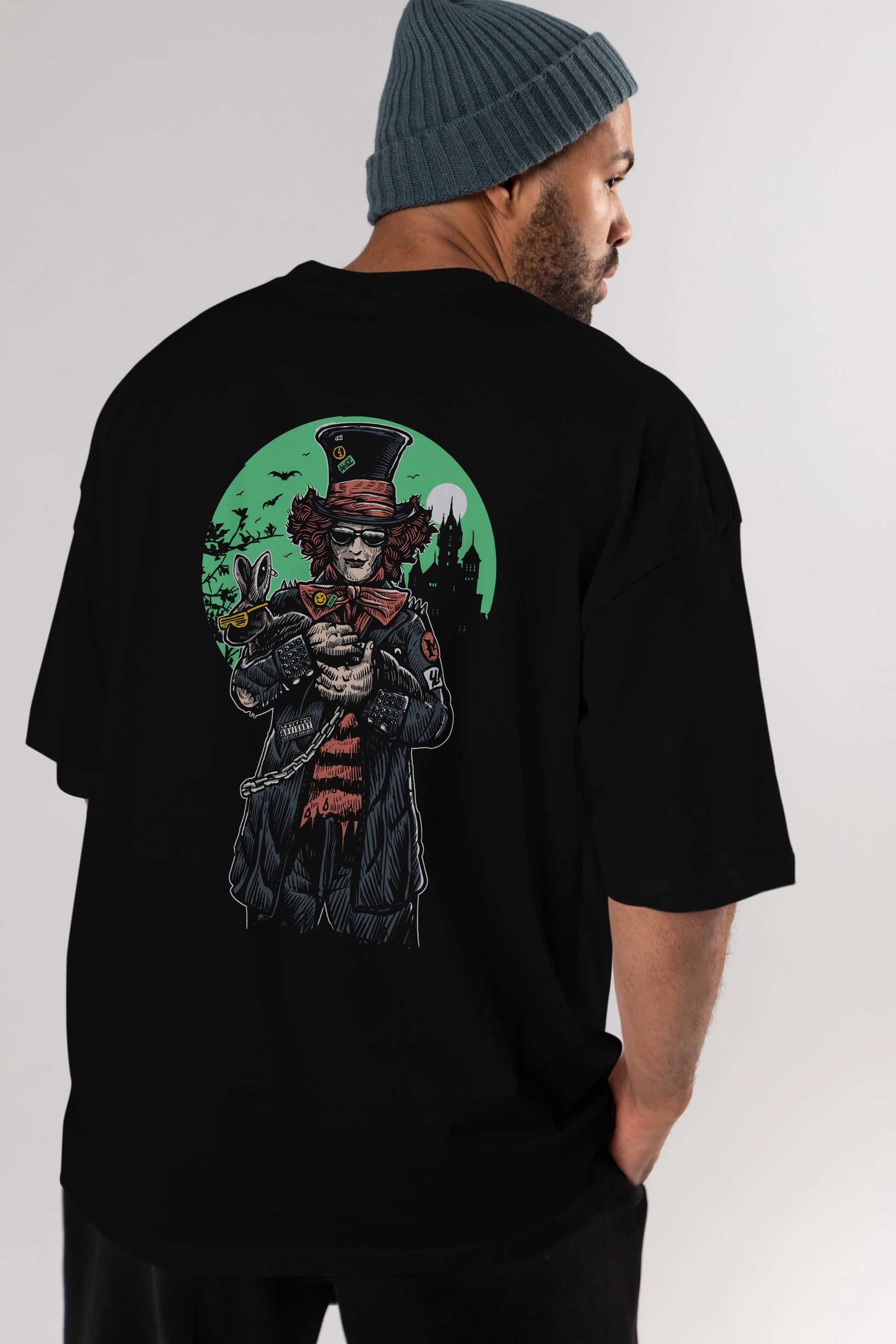 Mad Hatter Arka Baskılı Oversize t-shirt Erkek Kadın Unisex %100 Pamuk