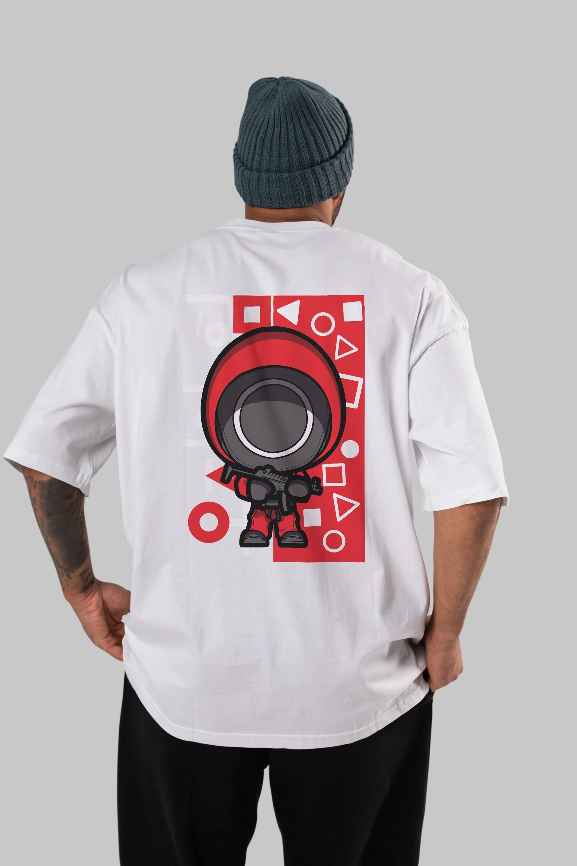 Squid Game (4) Arka Baskılı Oversize t-shirt Erkek Kadın Unisex %100 Pamuk Bisiklet Yaka tişort