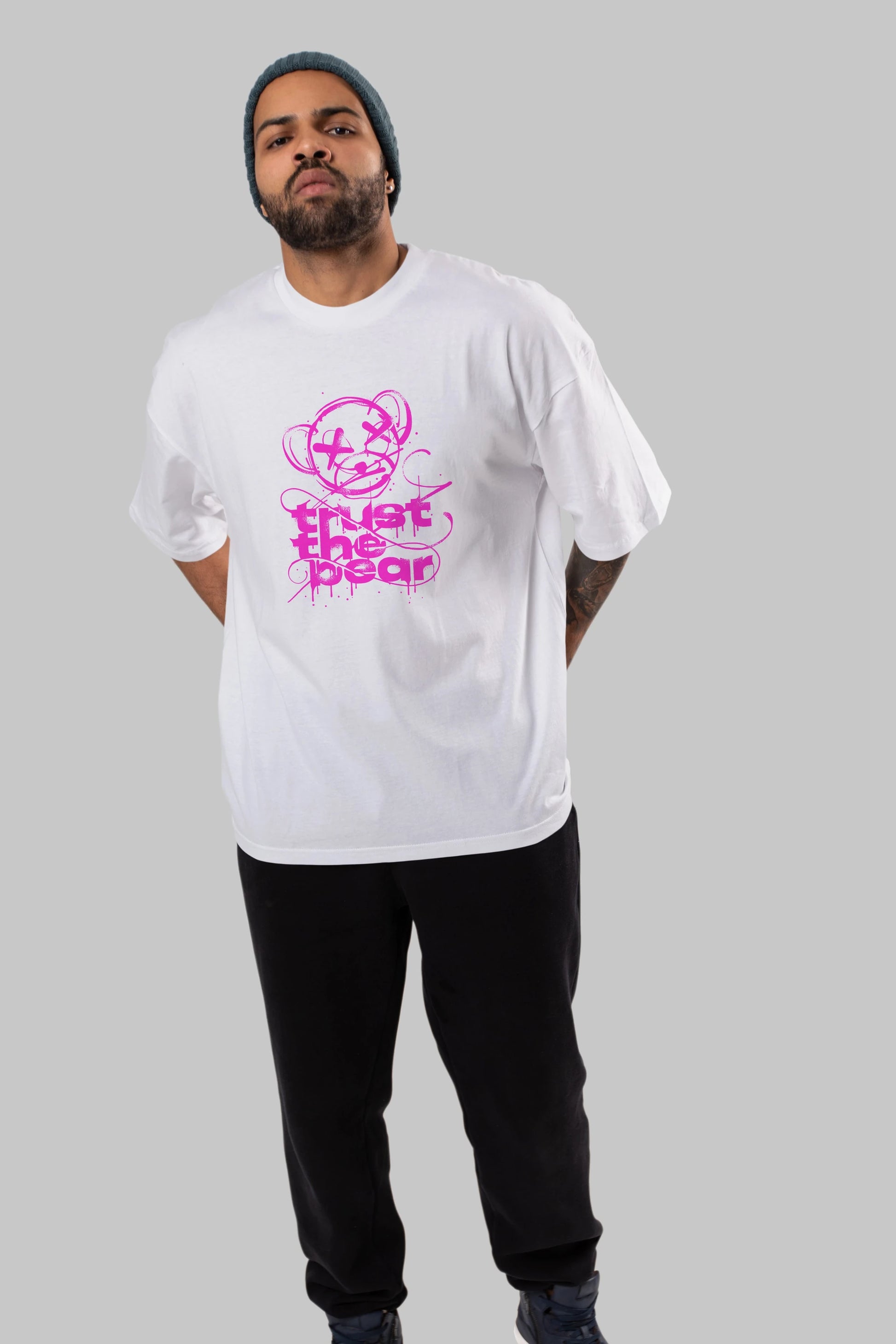 Trust The Bear 2 Ön Baskılı Oversize t-shirt Erkek Kadın Unisex