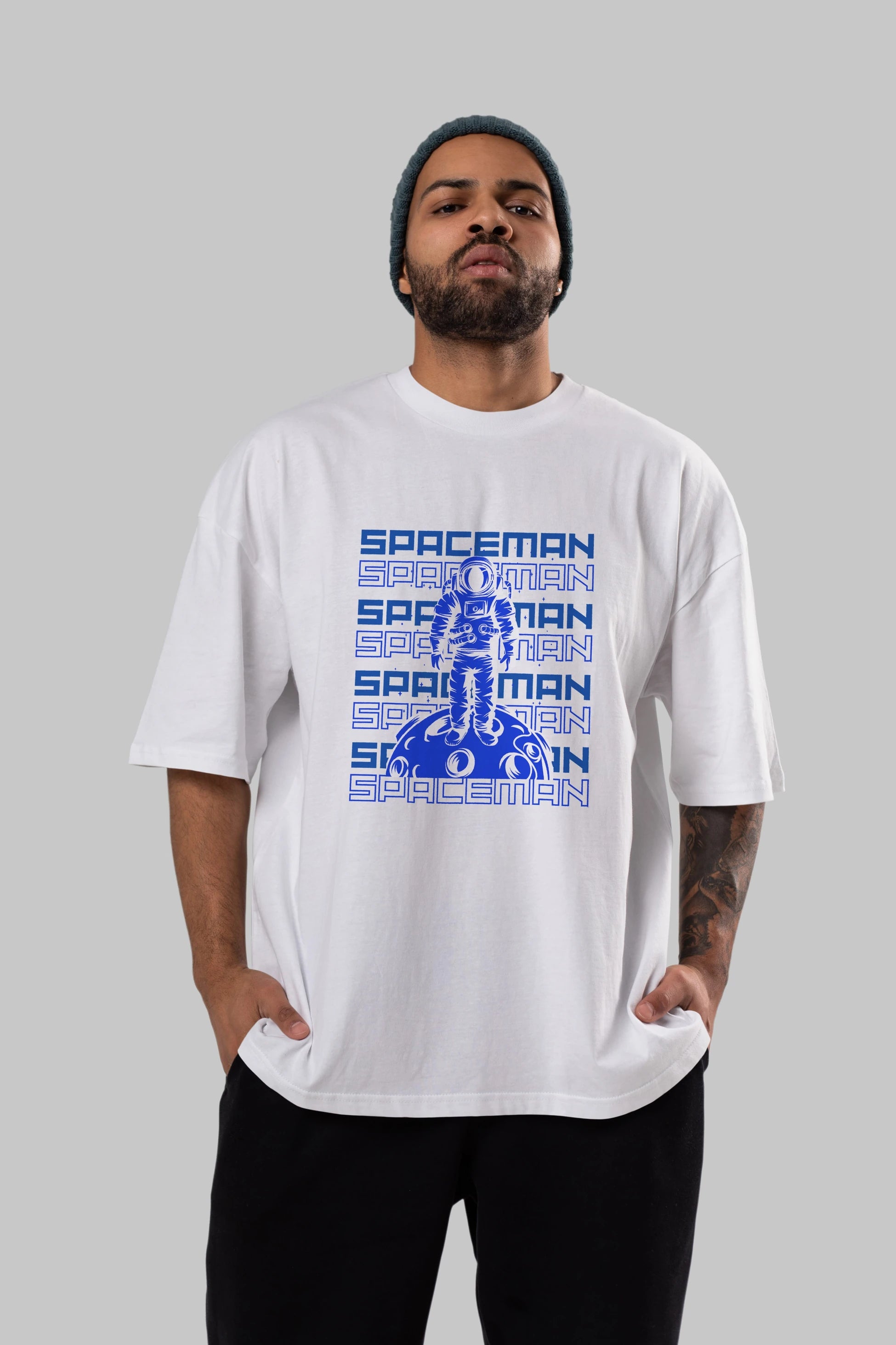 Spaceman Yazılı Ön Baskılı Oversize t-shirt Erkek Kadın Unisex