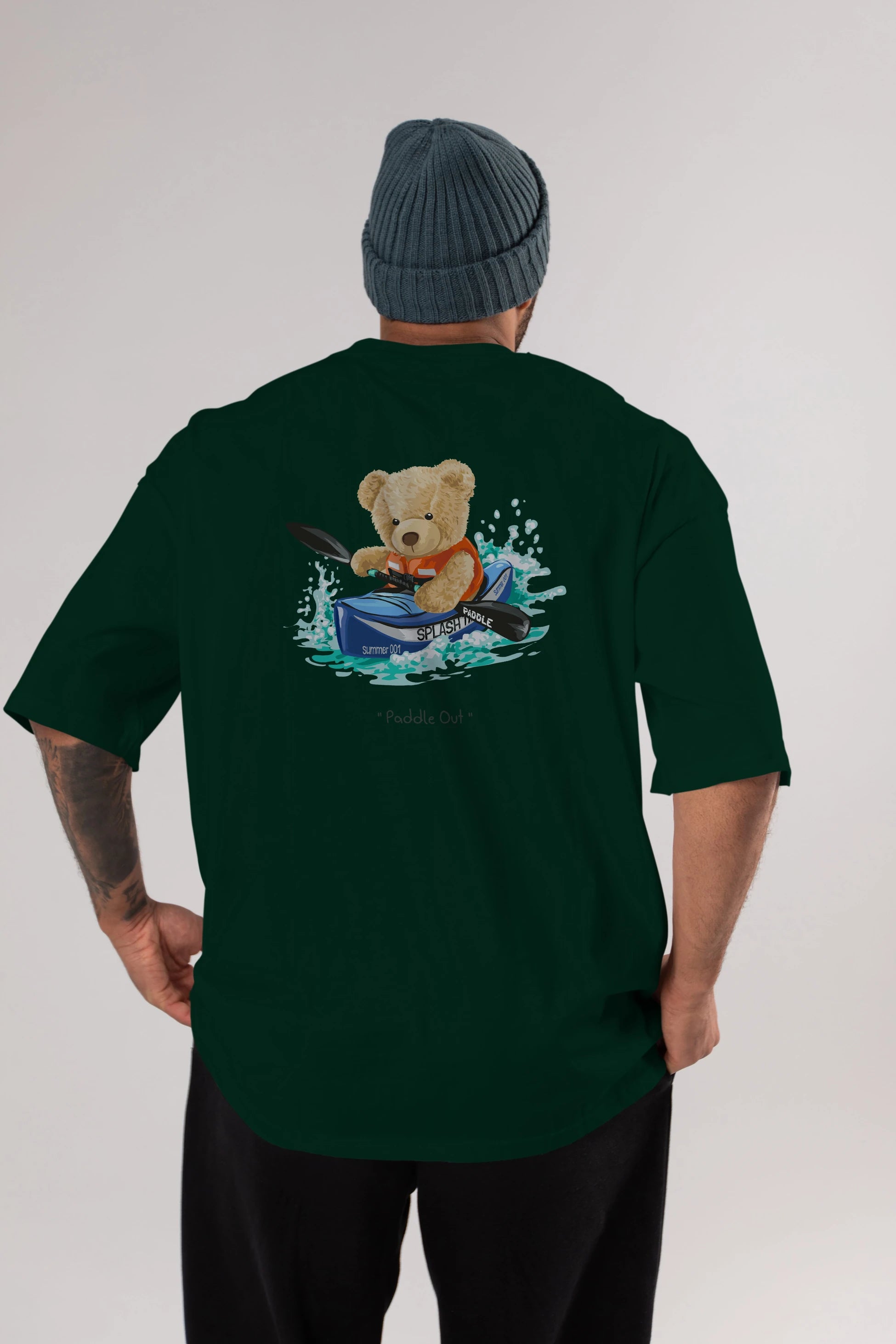 Teddy Bear Paddle Out Arka Baskılı Oversize t-shirt Erkek Kadın Unisex %100 Pamuk