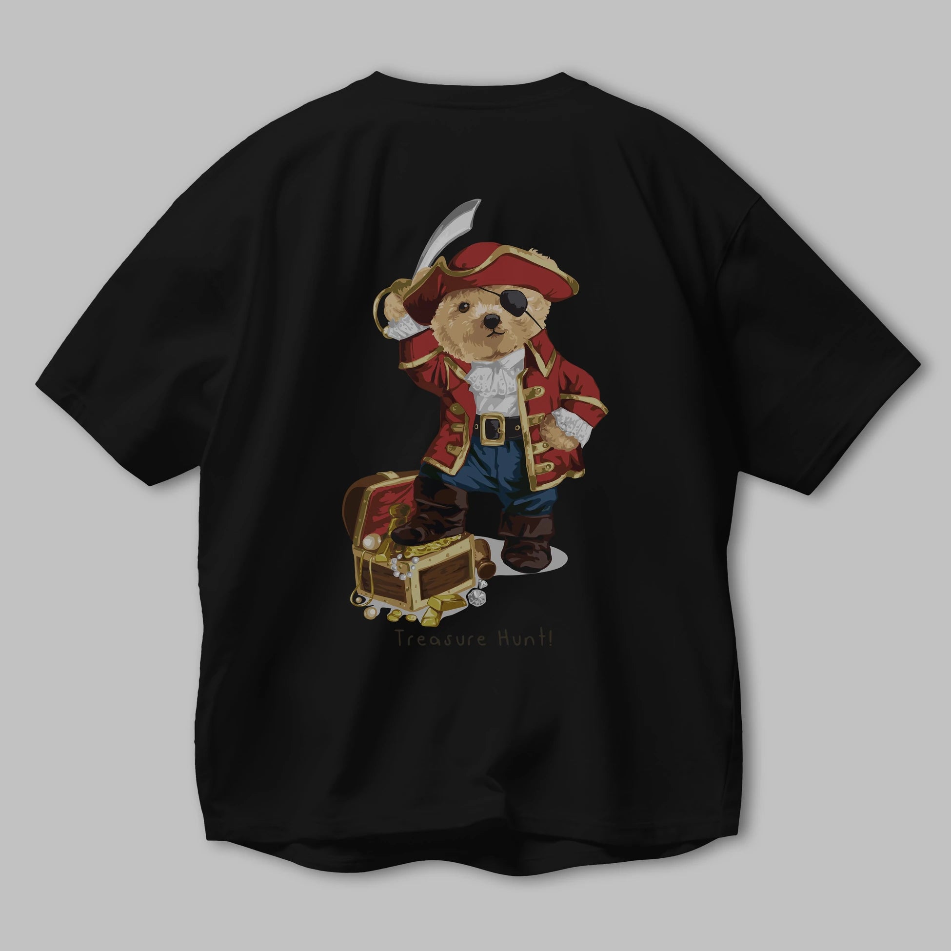 Teddy Bear Treasure Hunt Arka Baskılı Oversize t-shirt Erkek Kadın Unisex %100 Pamuk