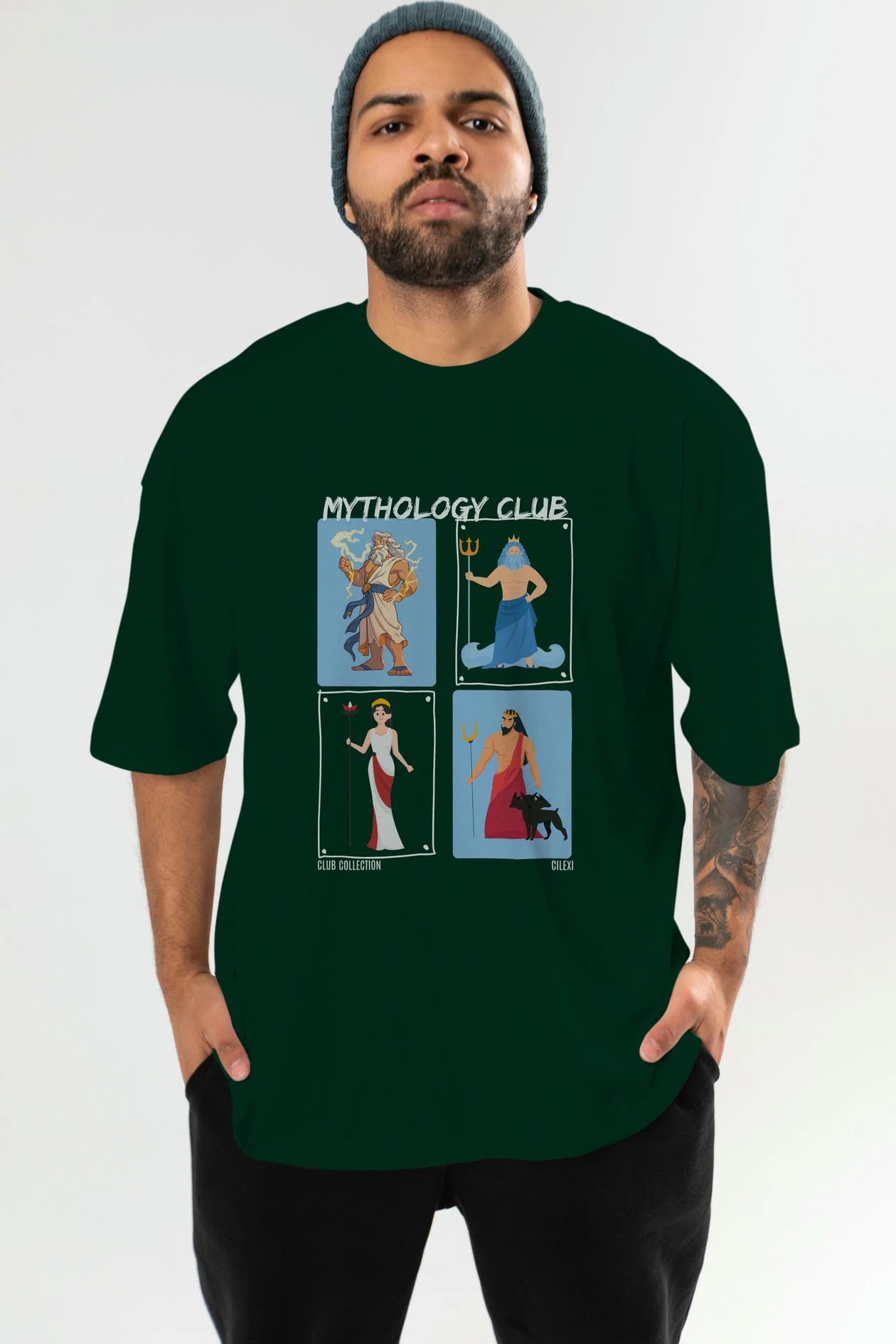Mythology Club 2 ön Baskılı Oversize t-shirt Erkek Kadın %100 Pamuk Bisiklet Yaka tişort