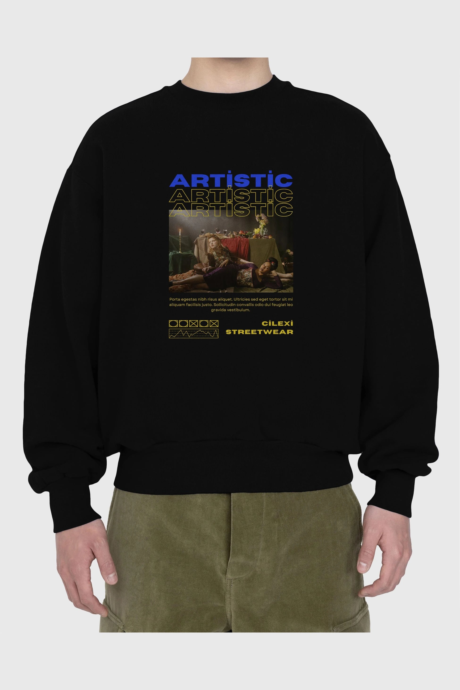 Artistic Yazılı Streetwear Ön Baskılı Oversize Sweatshirt Erkek Kadın Unisex