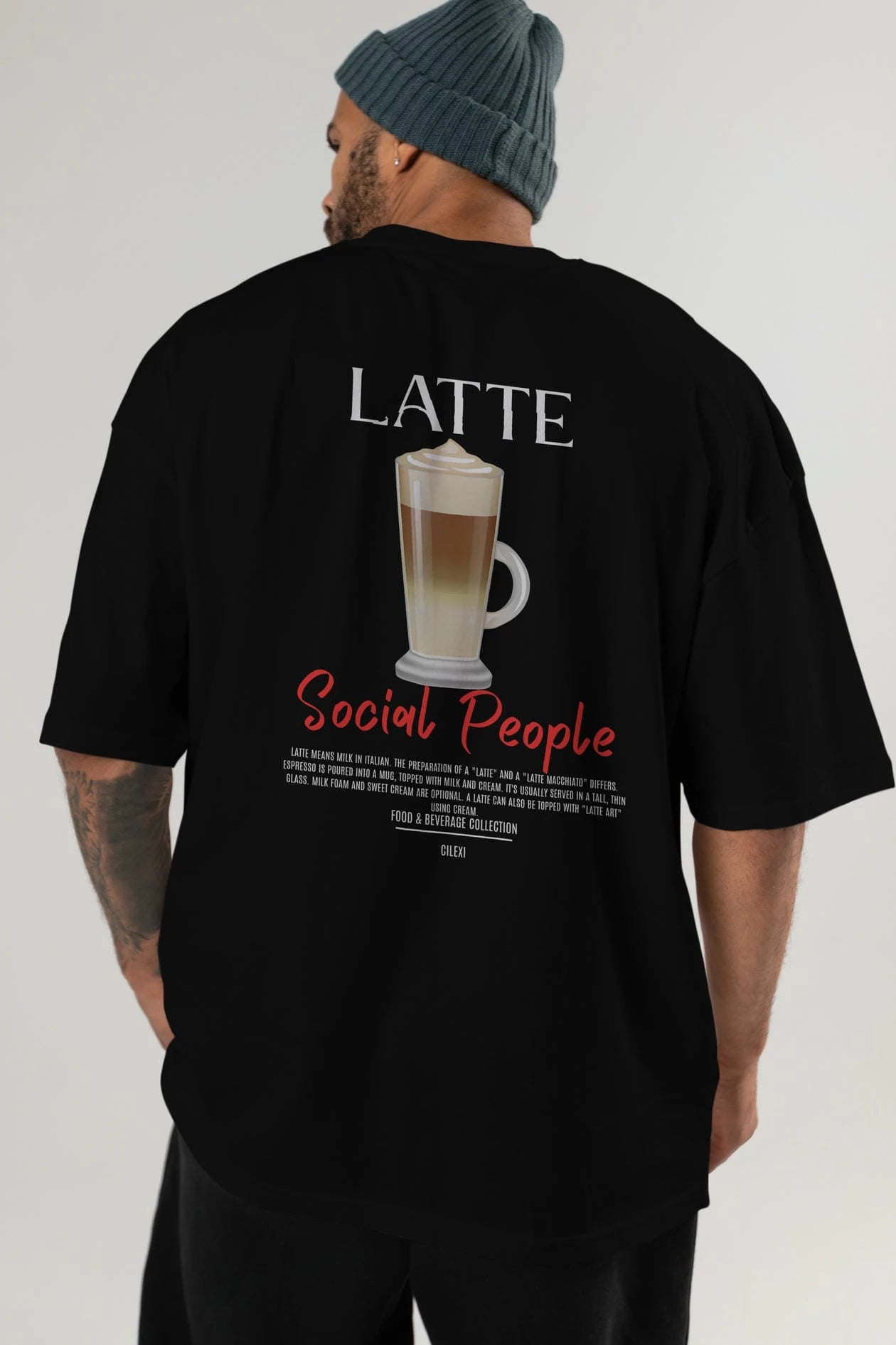 Latte Kokteyl Serisi Baskılı Oversize t-shirt Erkek Kadın Unisex %100 Pamuk Bisiklet Yaka tişort