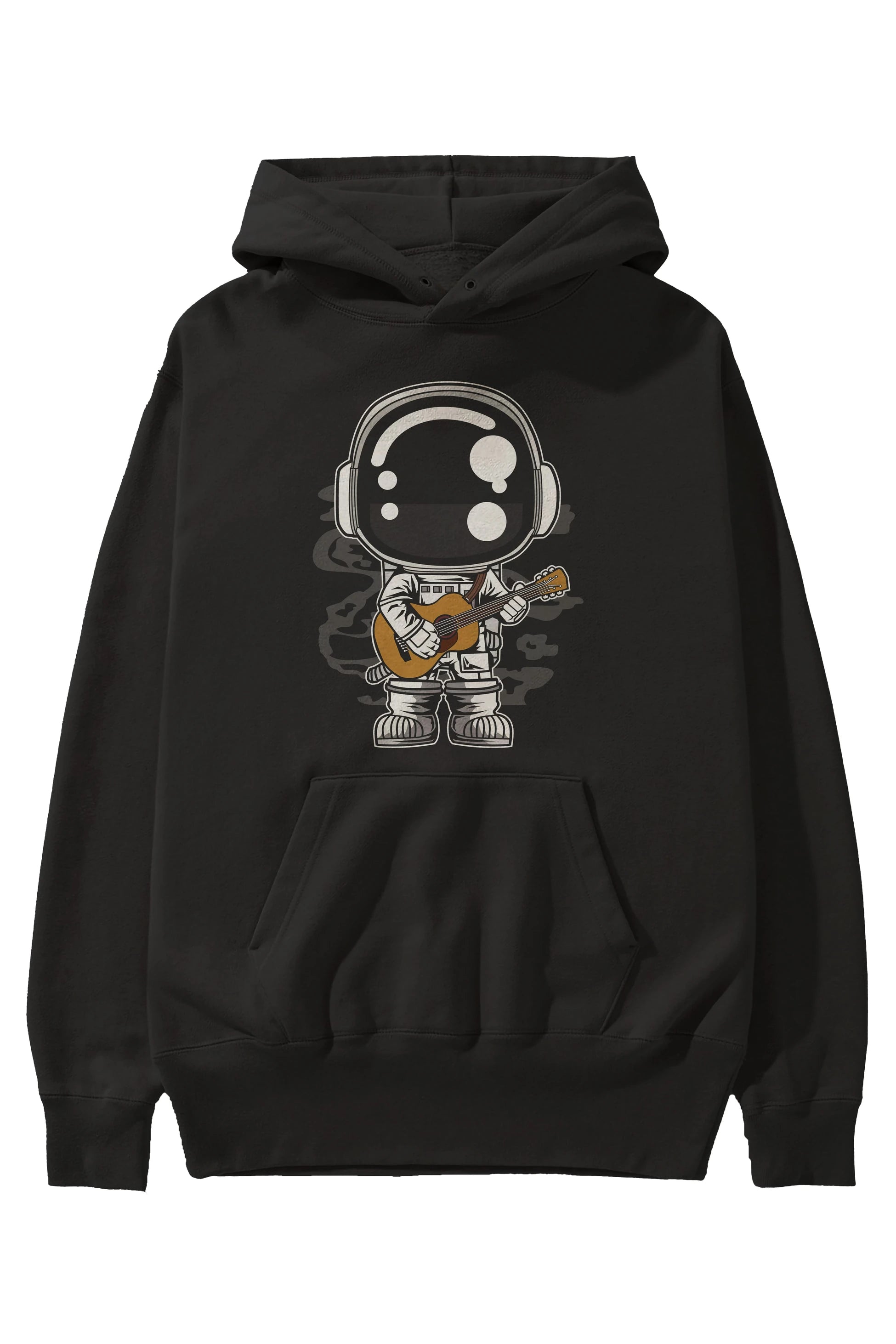 Astronaut Acoustic Guitar Ön Baskılı Hoodie Oversize Kapüşonlu Sweatshirt Erkek Kadın Unisex