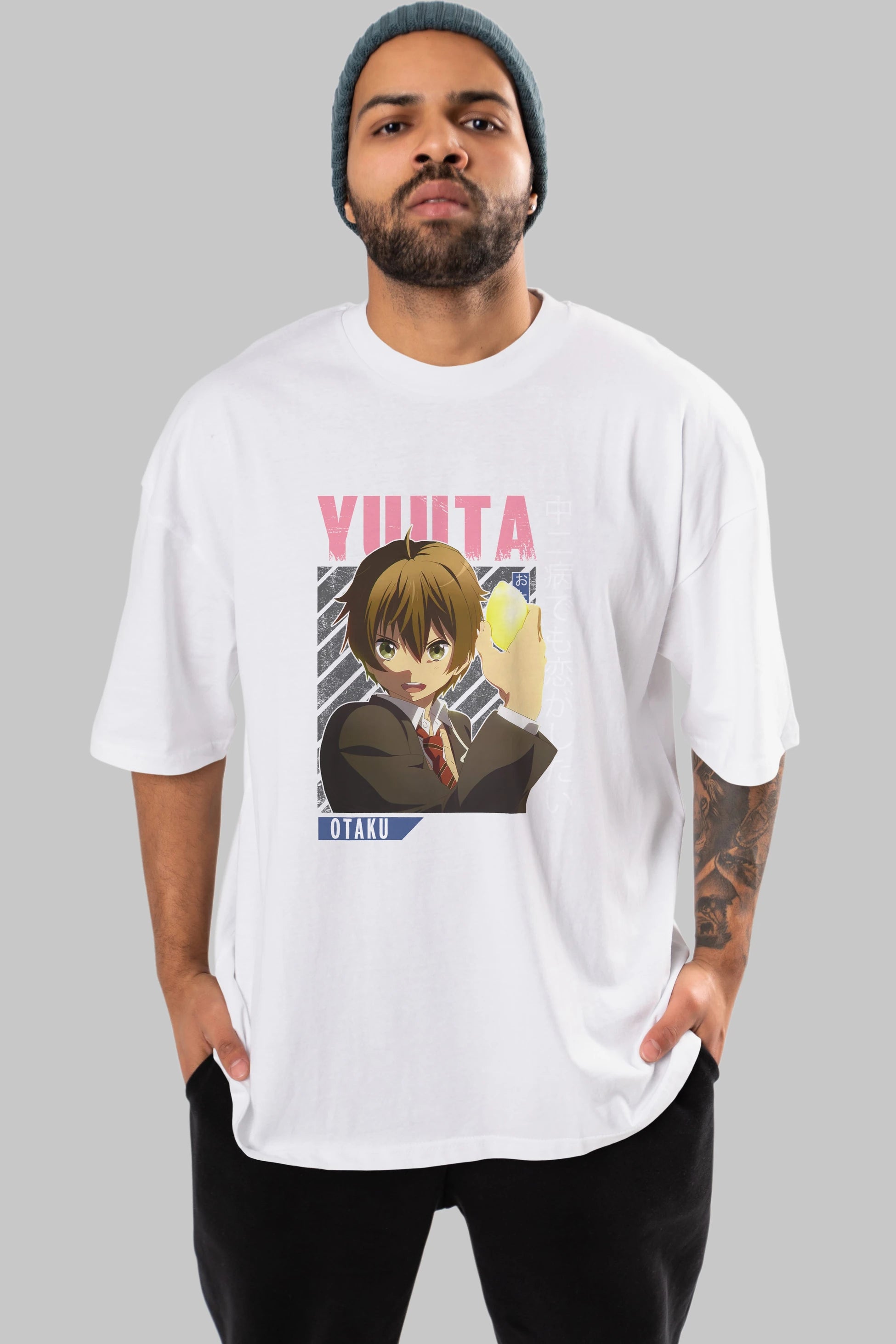 Yuuta Togashi 2 Anime Ön Baskılı Oversize t-shirt %100 pamuk Erkek Kadın Unisex