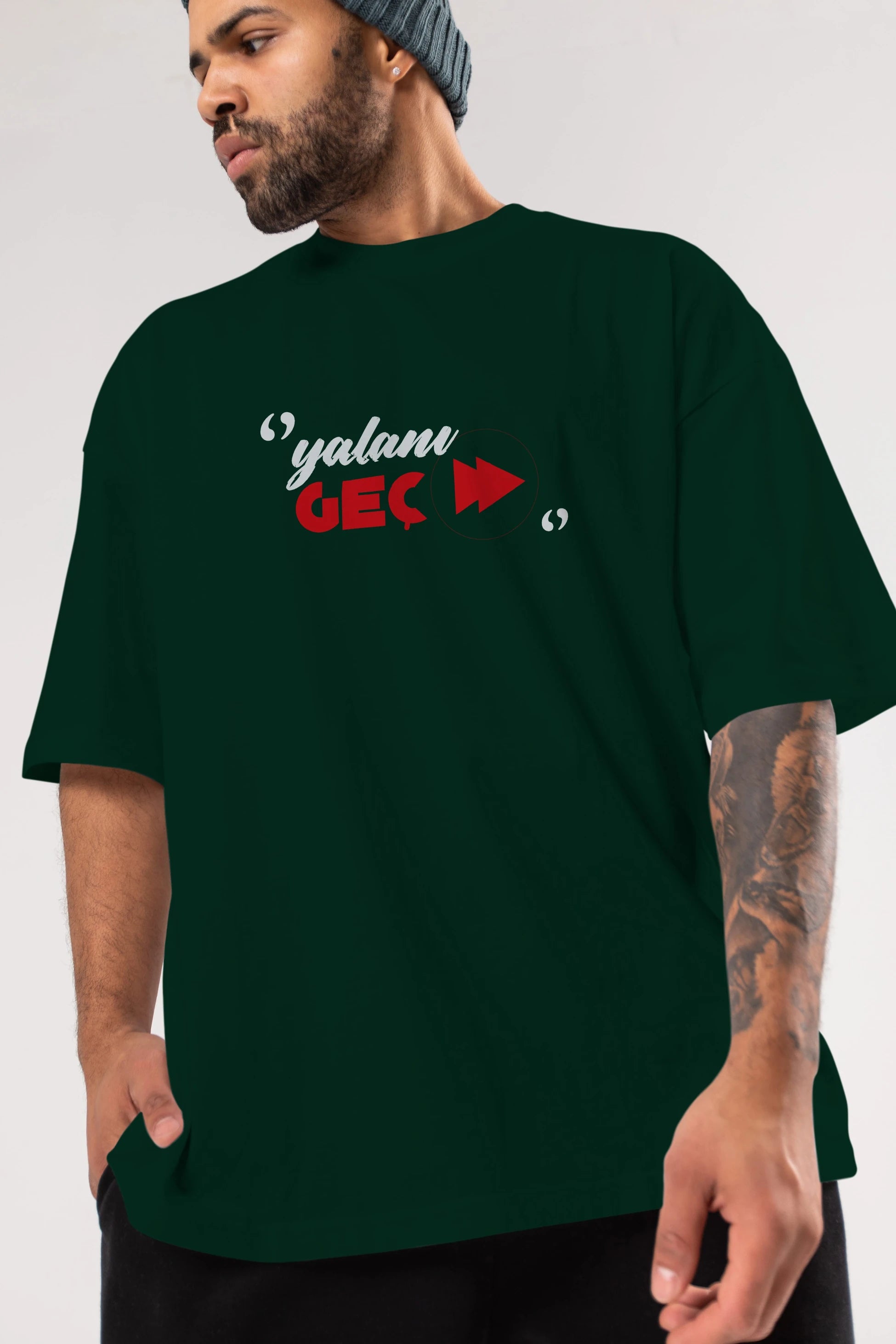 Yalanı Geç Ön Baskılı Oversize t-shirt %100 pamuk Erkek Kadın Unisex