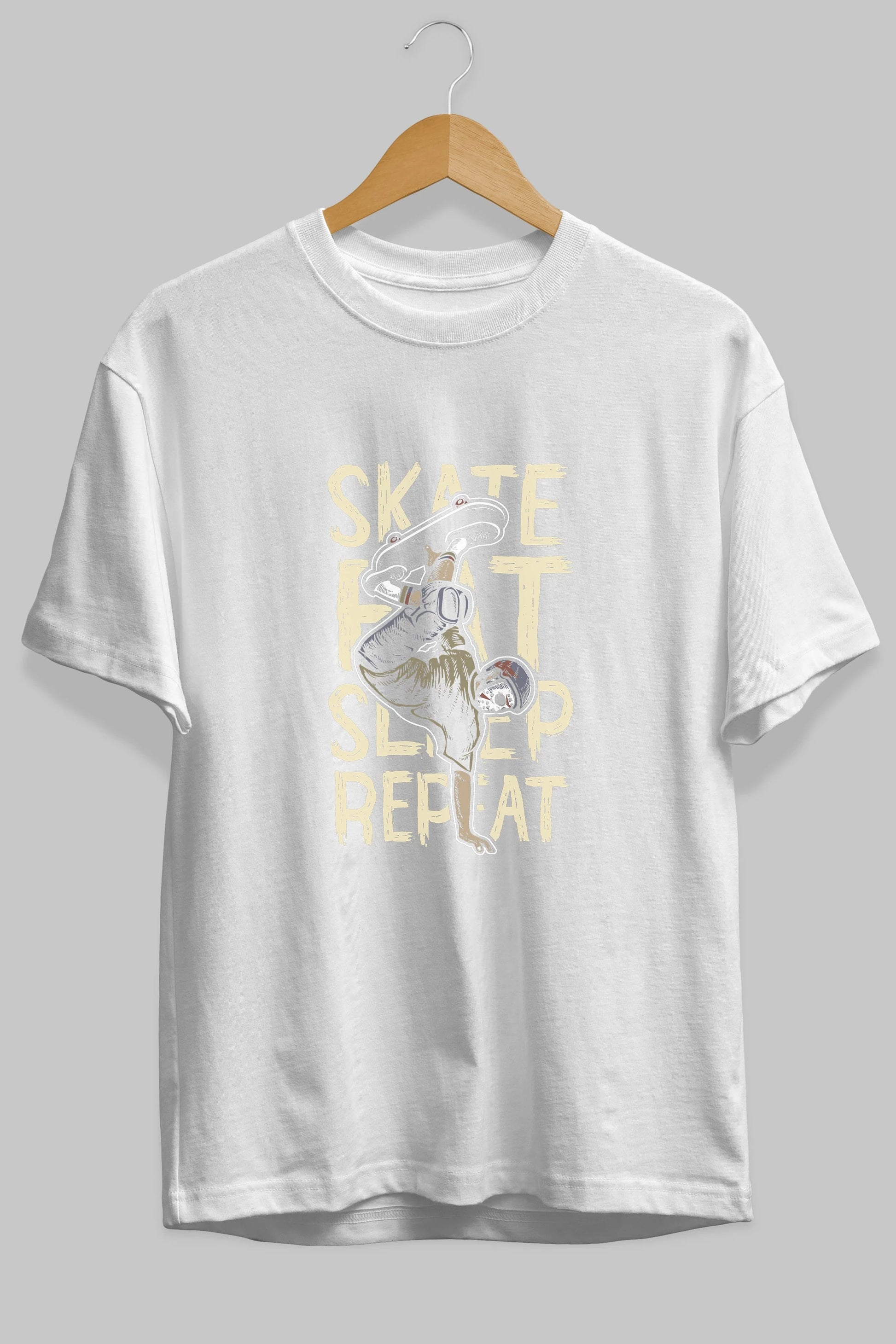 Skate Eat Sleep Repeat Ön Baskılı Oversize t-shirt Erkek Kadın Unisex %100 Pamuk tişort