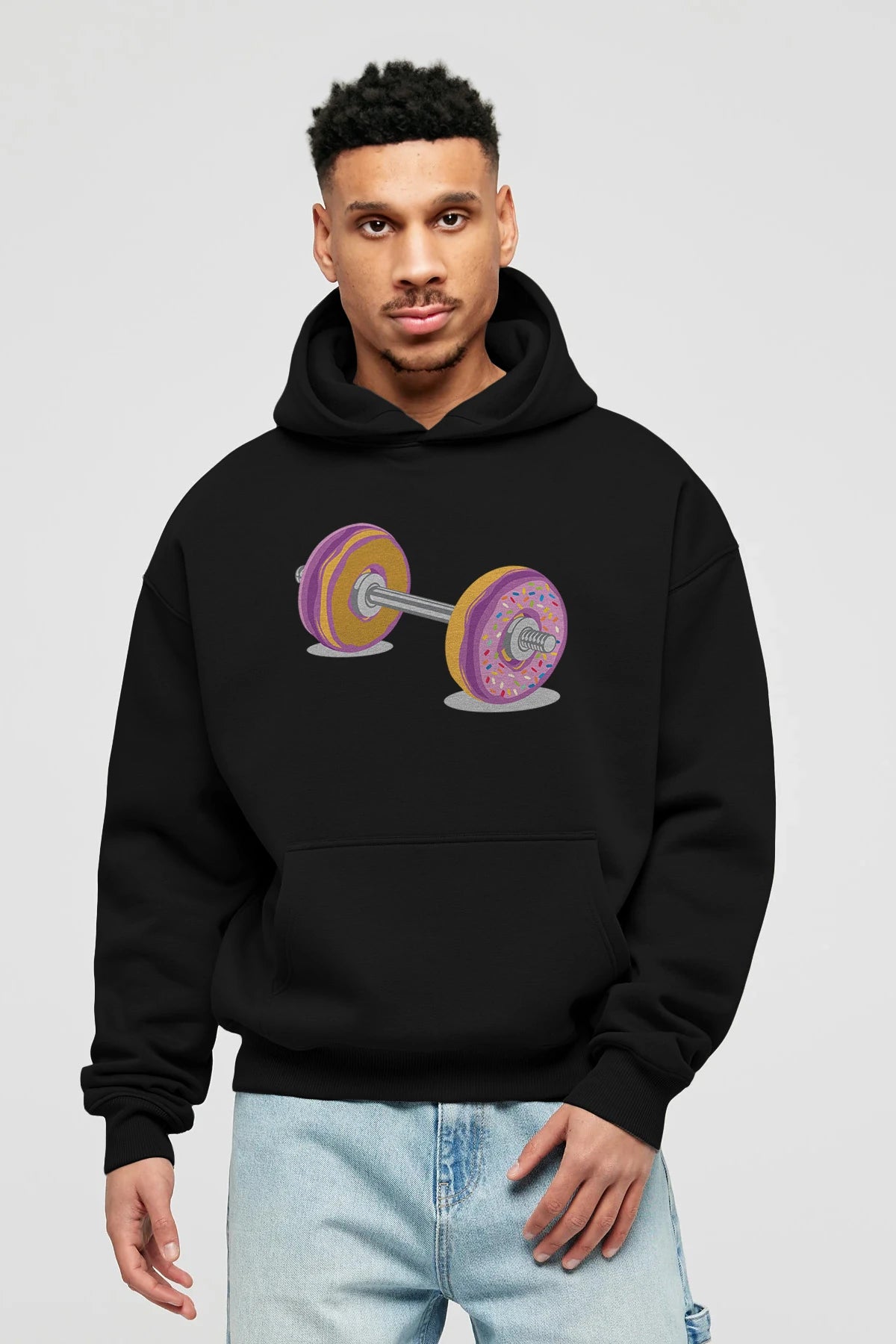 Donut Barbell Ön Baskılı Hoodie Oversize Kapüşonlu Sweatshirt Erkek Kadın Unisex