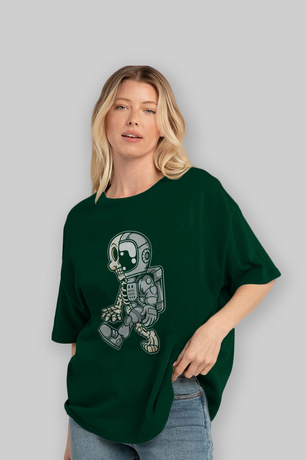Astronaut Half Skull Ön Baskılı Oversize t-shirt Erkek Kadın Unisex