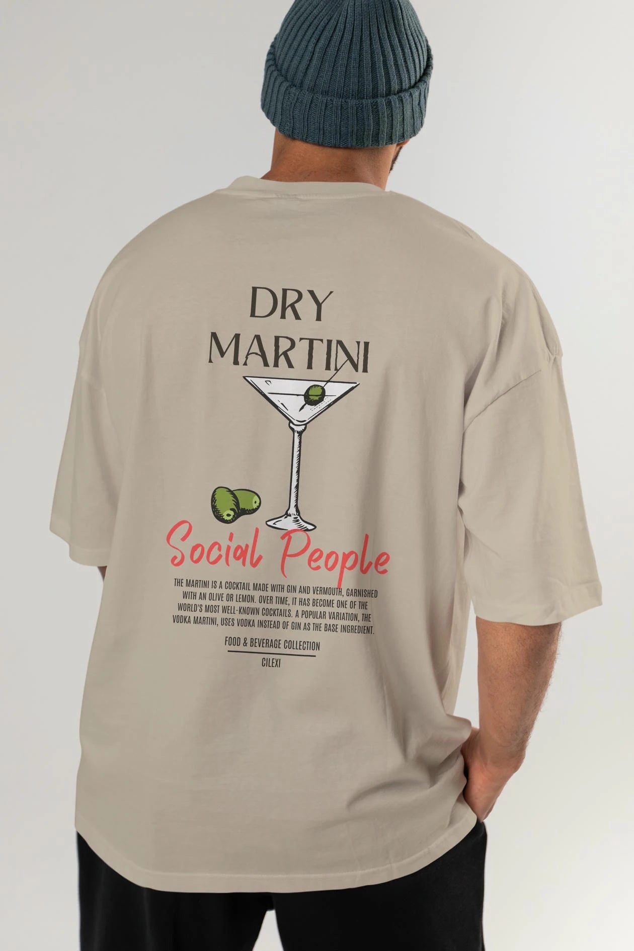 Dry Martını Kokteyl Serisi Baskılı Oversize t-shirt Erkek Kadın Unisex %100 Pamuk Bisiklet Yaka tişort