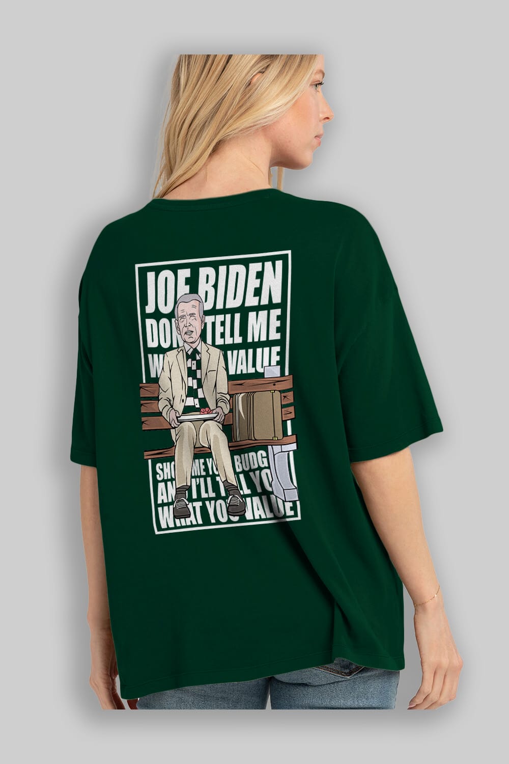 Joe Biden Forest Gump Arka Baskılı Oversize t-shirt Erkek Kadın Unisex %100 Pamuk tişort