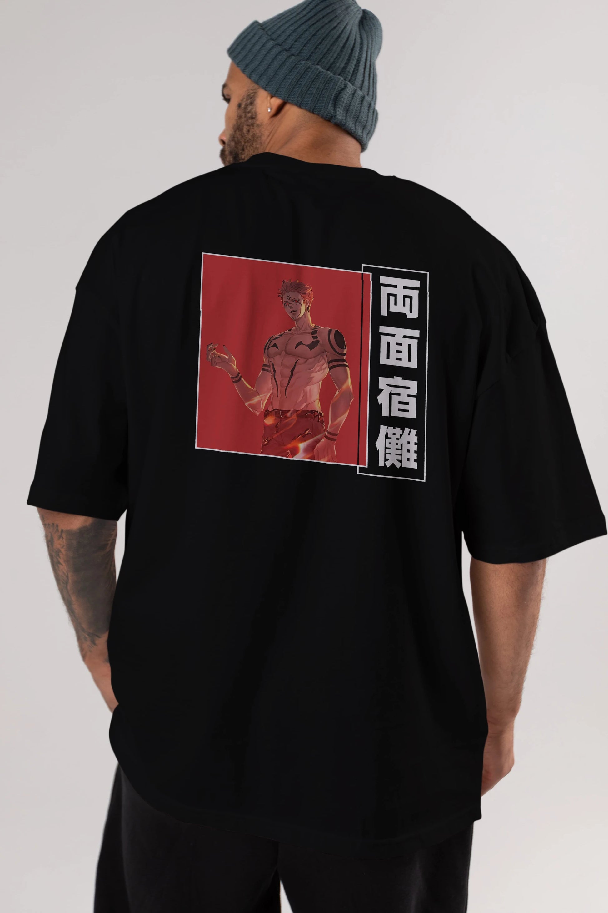 Sukuna Ryoumen 3 Anime Arka Baskılı Oversize t-shirt Erkek Kadın Unisex