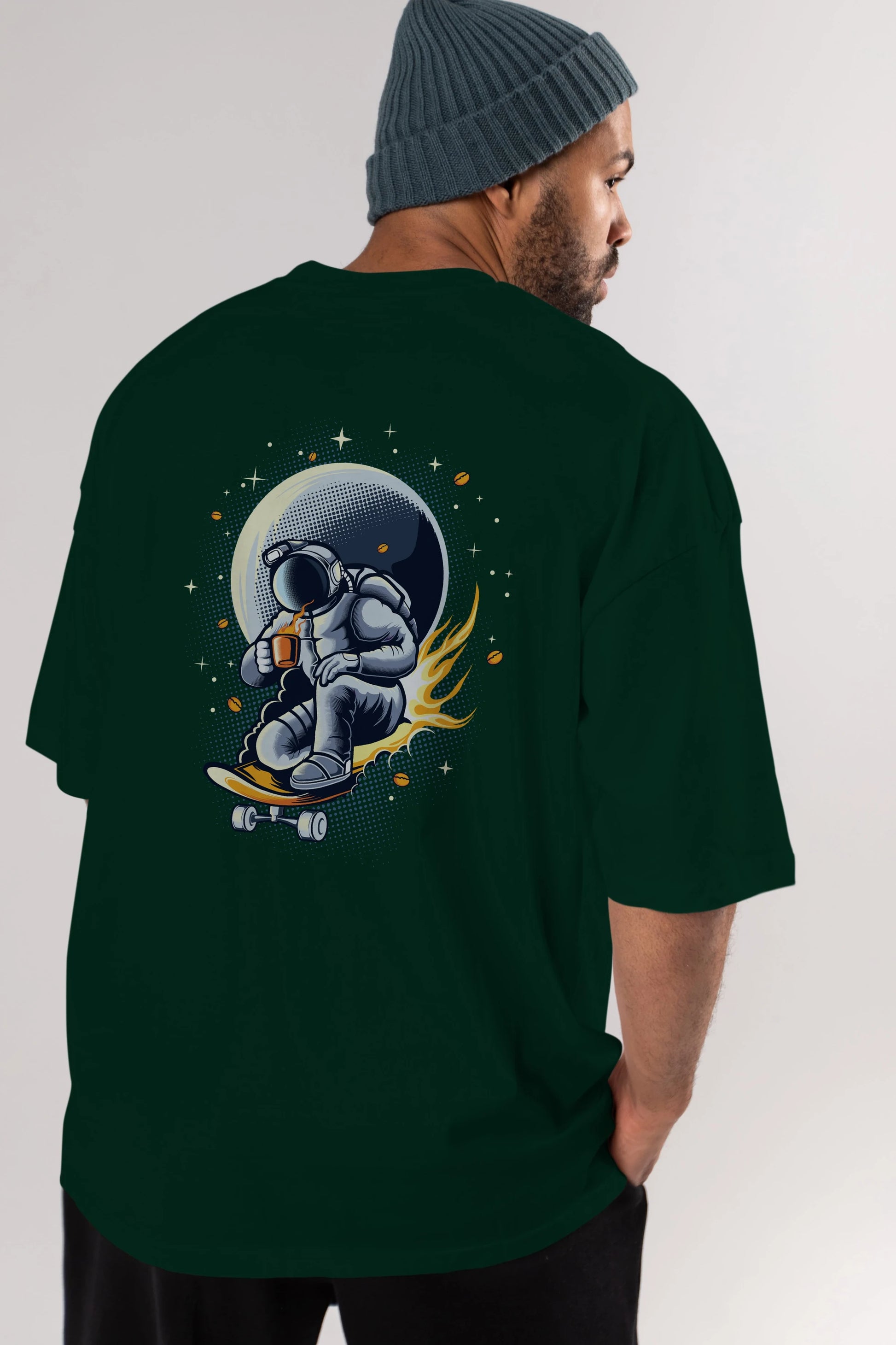 Astro Coffee Addict Arka Baskılı Oversize t-shirt Erkek Kadın Unisex