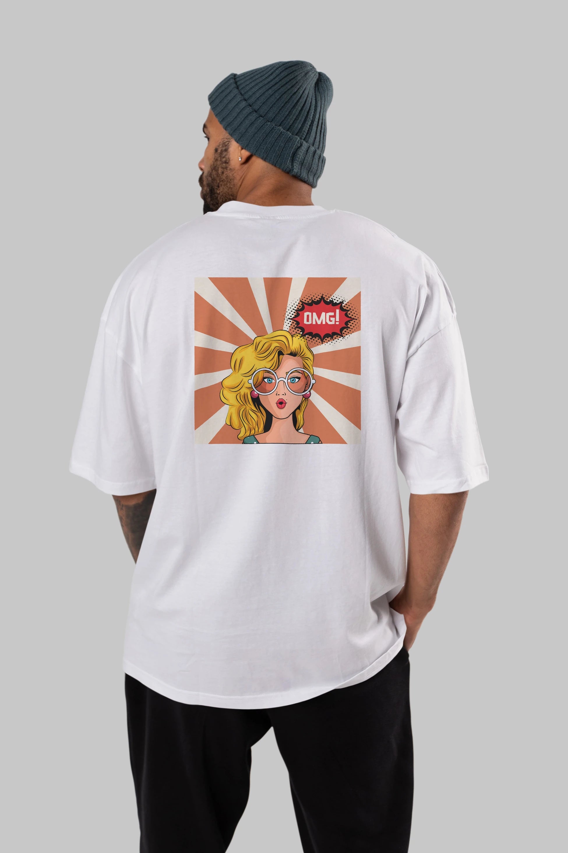 OMG Yazılı Retro Arka Baskılı Oversize t-shirt Erkek Kadın Unisex