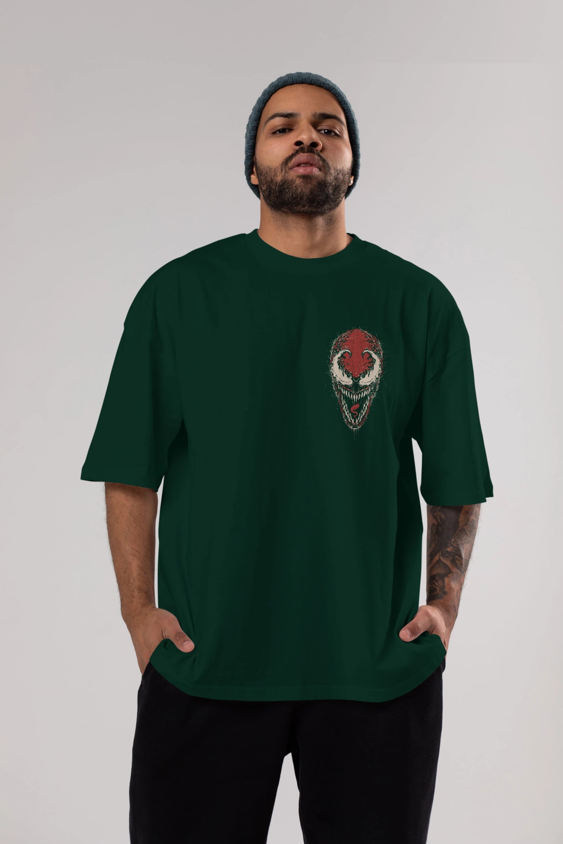 Venom (12) Ön Sol Baskılı Oversize t-shirt Erkek Kadın Unisex %100 Pamuk Bisiklet Yaka tişort