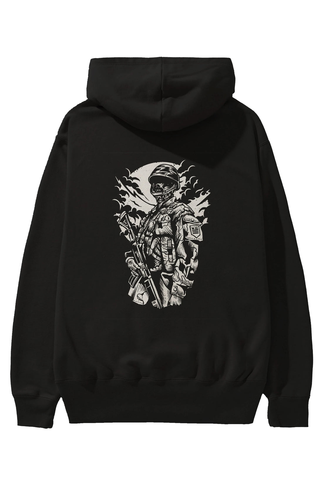 Zombie Soldier Arka Baskılı Hoodie Oversize Kapüşonlu Sweatshirt Erkek Kadın Unisex